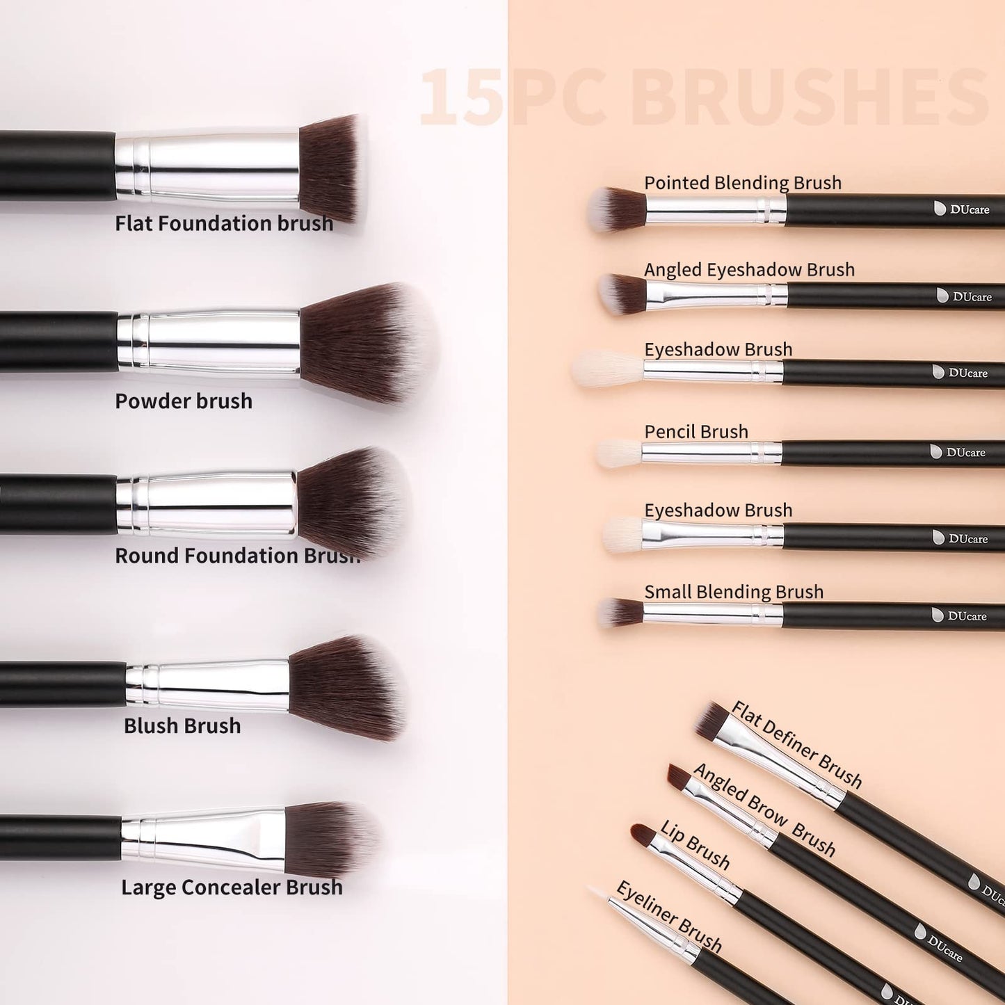 DUcare Makeup Brushes 15Pcs+Mirror