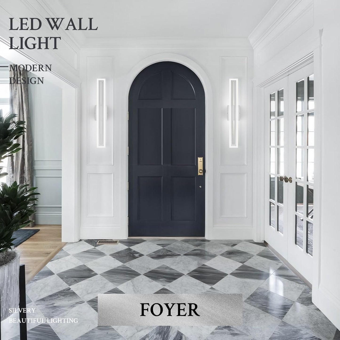 Sparklelf Modern LED Wall Sconce Silver Dimmable LED Vanity Lights Bathroom Lighting Fixtures Over Mirror Long Wall Light for Bathroom Dining Room, L24Inch 5CCT