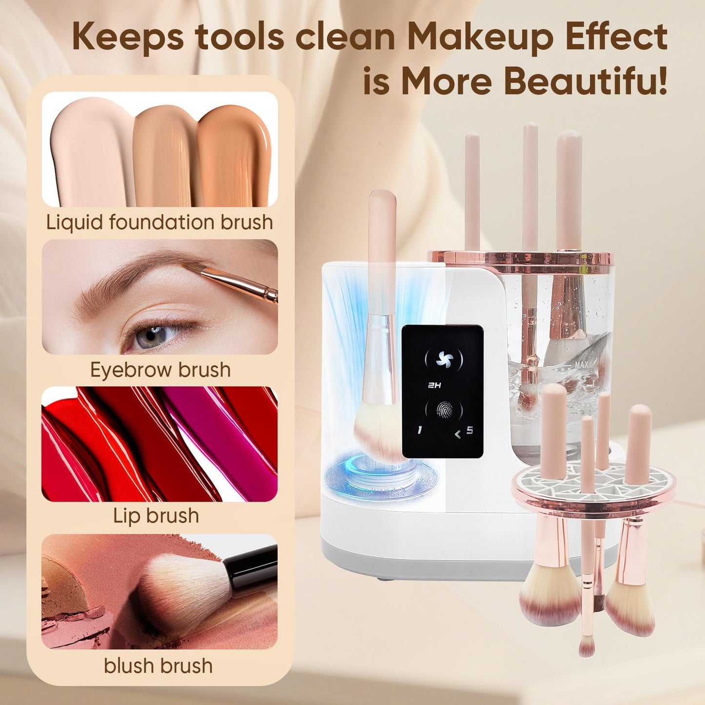 Electric Makeup Brush Cleaner 3-in-1, Automatic Brush Washing & Air-Drying Machine, Dual-Direction Deep Cleaning, Adjustable 2H/5H Drying, Fits Most Brush Sizes, Plug in Design (2026 Upgrade)