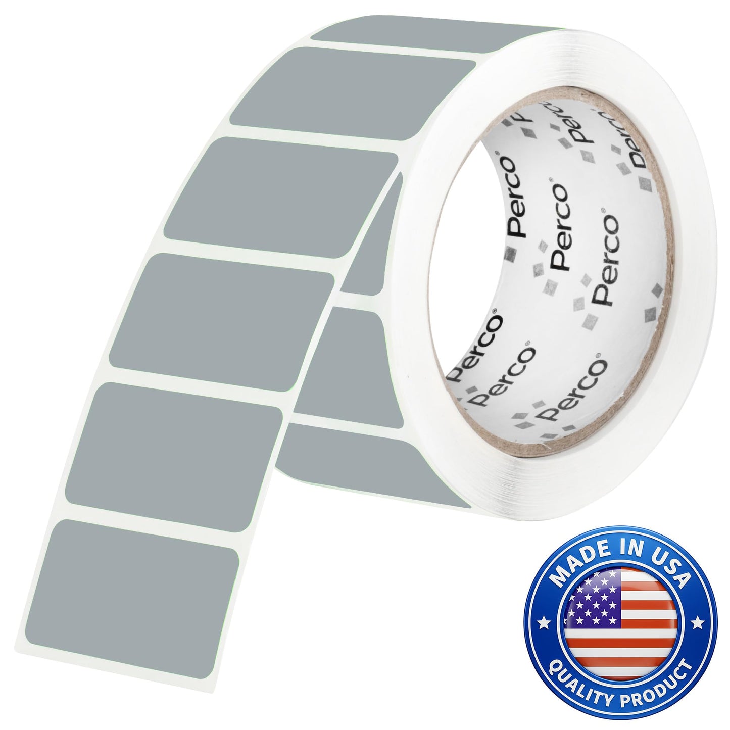 Perco Grey 1x2 Inch Labels with Perforation for Easy Tear-Off — 500 Stickers Per Roll — Strong Adhesion, Subtle Secondary Labels for Product Info & Low-Priority Identification — Made in USA
