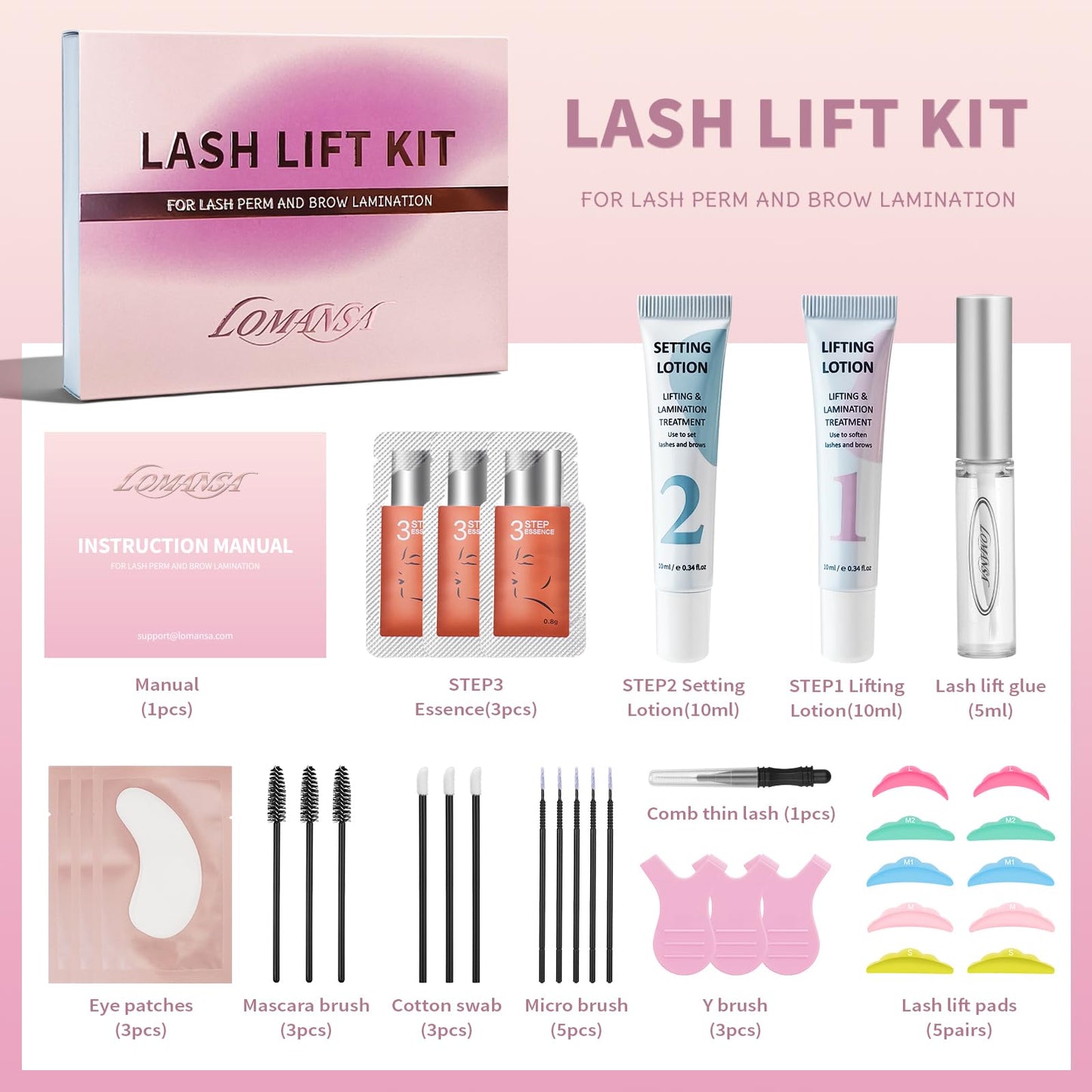 Lomansa Korean Lash Lift Kit, Eyelash Lift Kit for Long-Lasting Curl, 2 Step Tube Lotion with Natural Lifting Salon Quality