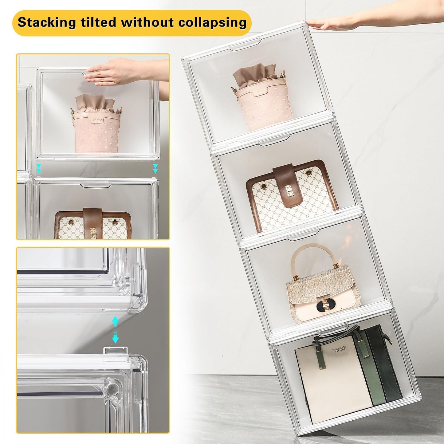 GUDEMAY Clear Acrylic Display Case with Light, Dustproof Stackable Showcase for Collectibles, Figures, Shoes, Toys & Jewelry - Plastic Storage Bins Support Voice Control Lighting