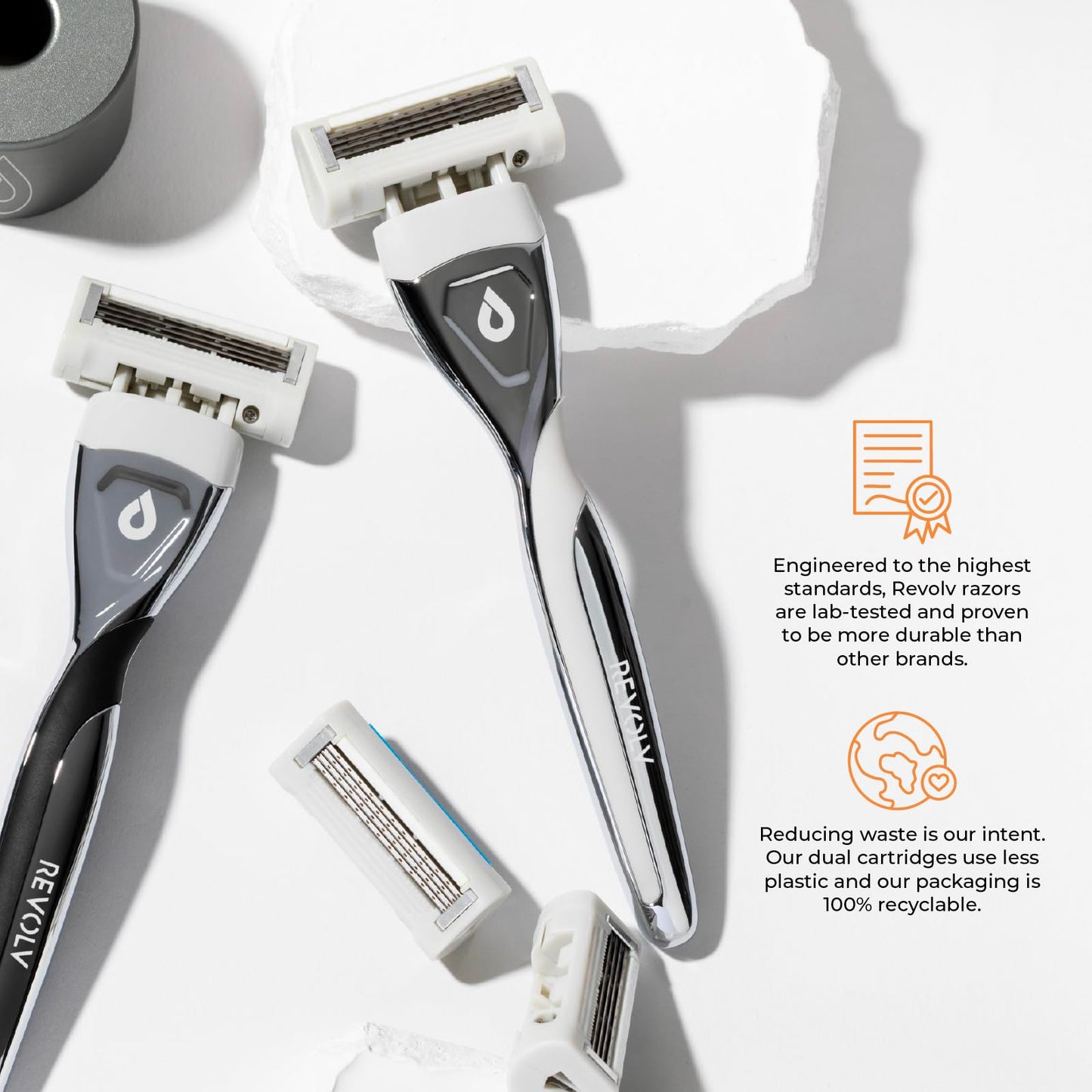 REVOLV - Men’s Razor - 1 Premium Weighted Handle + 1 Dual-Sided Cartridge - For a Closer, Smoother Shave - Safe on Sensitive Skin - Black