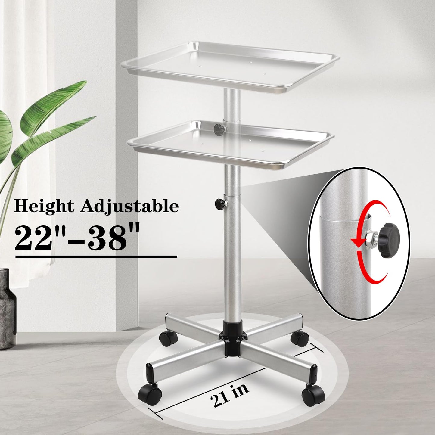 Salon Tray on Wheels, Salon Color Tray with Adjustable Height, Hair Stylist Tray, Suitable for Tattoo Tray and Dental Tray