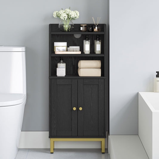 Hzuaneri Bathroom Storage Cabinet, Small Floor Cabinet with 2 Door and Shelves, Toilet Paper Cabinets, Bathroom Organizer with Adjustable Shelf, for Small Spaces Black,Square Door,7.1" Dx14.6 Wx32.7 H