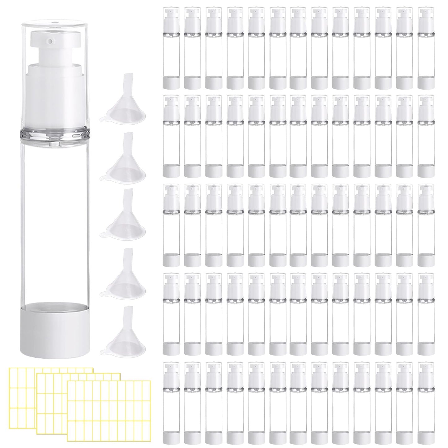 TANEMUDO 65 Pcs 1.7oz/50ml Clear Airless Pump Bottles for Shampoo Liquid Toiletry Refillable Travel Size Bottles Dispenser, Cosmetic Empty Lotion Pump Containers
