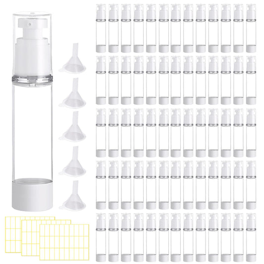 TANEMUDO 65 Pcs 1.7oz/50ml Clear Airless Pump Bottles for Shampoo Liquid Toiletry Refillable Travel Size Bottles Dispenser, Cosmetic Empty Lotion Pump Containers
