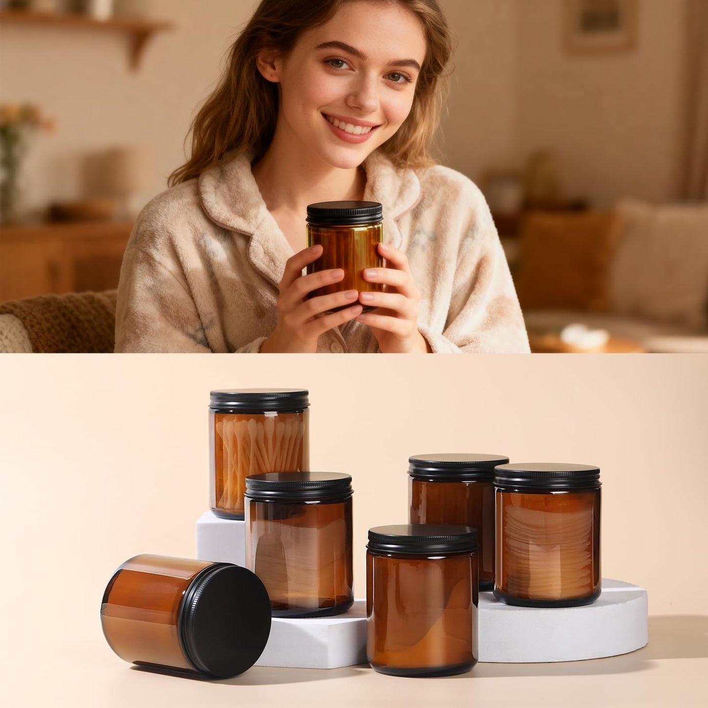 GIVAMEIHF 8oz Amber Glass Jars with Lids (30 Pack) - Empty Candle Jars for making candles,Cosmetic Jar,Amber Cntainers with Lids for Lotions,Creams,Spices