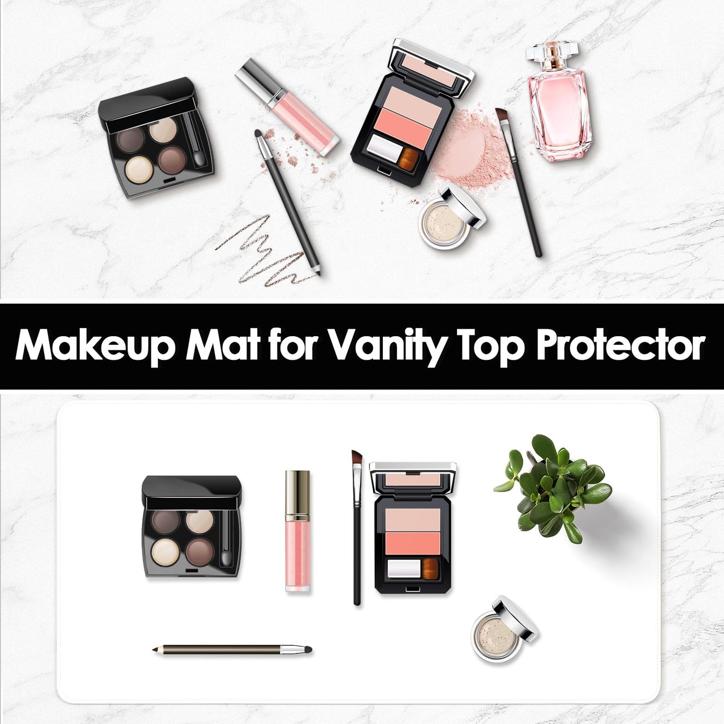 Makeup Mat for Vanity to Protect Desk Top 31.5 x 15.7 in, Dual-Sided Makeup Mat, Easy to Clean Desk Pad - Waterproof and Oilproof Vanity Accessories (White and Khaki)