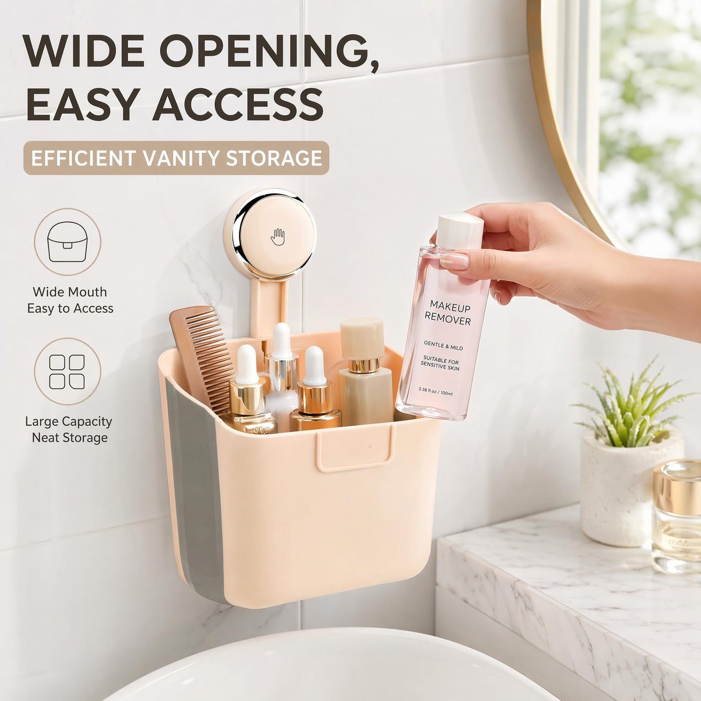 KLAVISPURE No-Drilling Wall Mount Cotton Pad Holder Dispenser and Organizer Fits Cotton Rounds Pads and Disposable Face Towels Bathroom Vanity Makeup Storage Decor