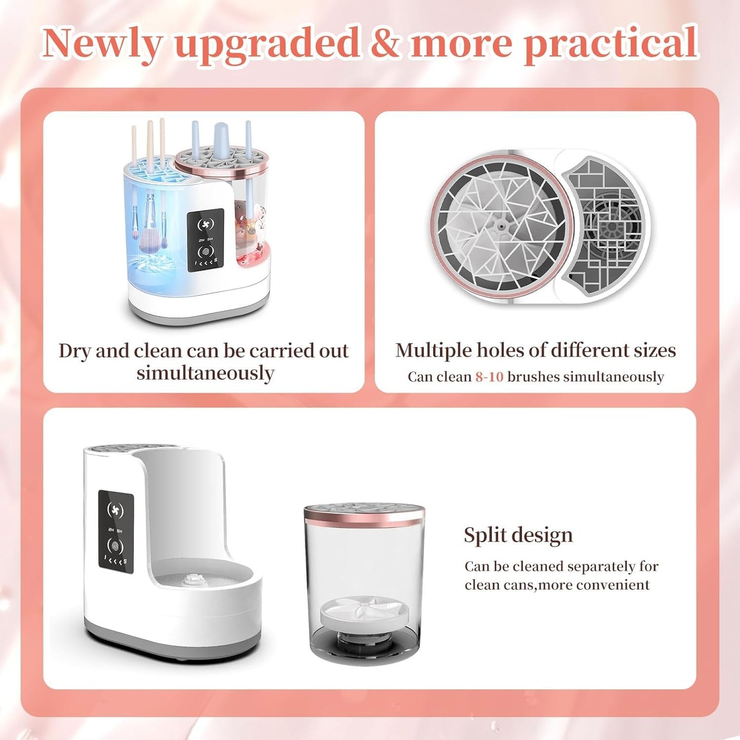 3 in 1 Electric Makeup Brush Cleaner & Dryer Automatic USB Cosmetic Brush Cleaner with Holder, Portable USB Deep Cleaning for All Size Beauty Makeup Brush Set,Blush Brush,Sponges