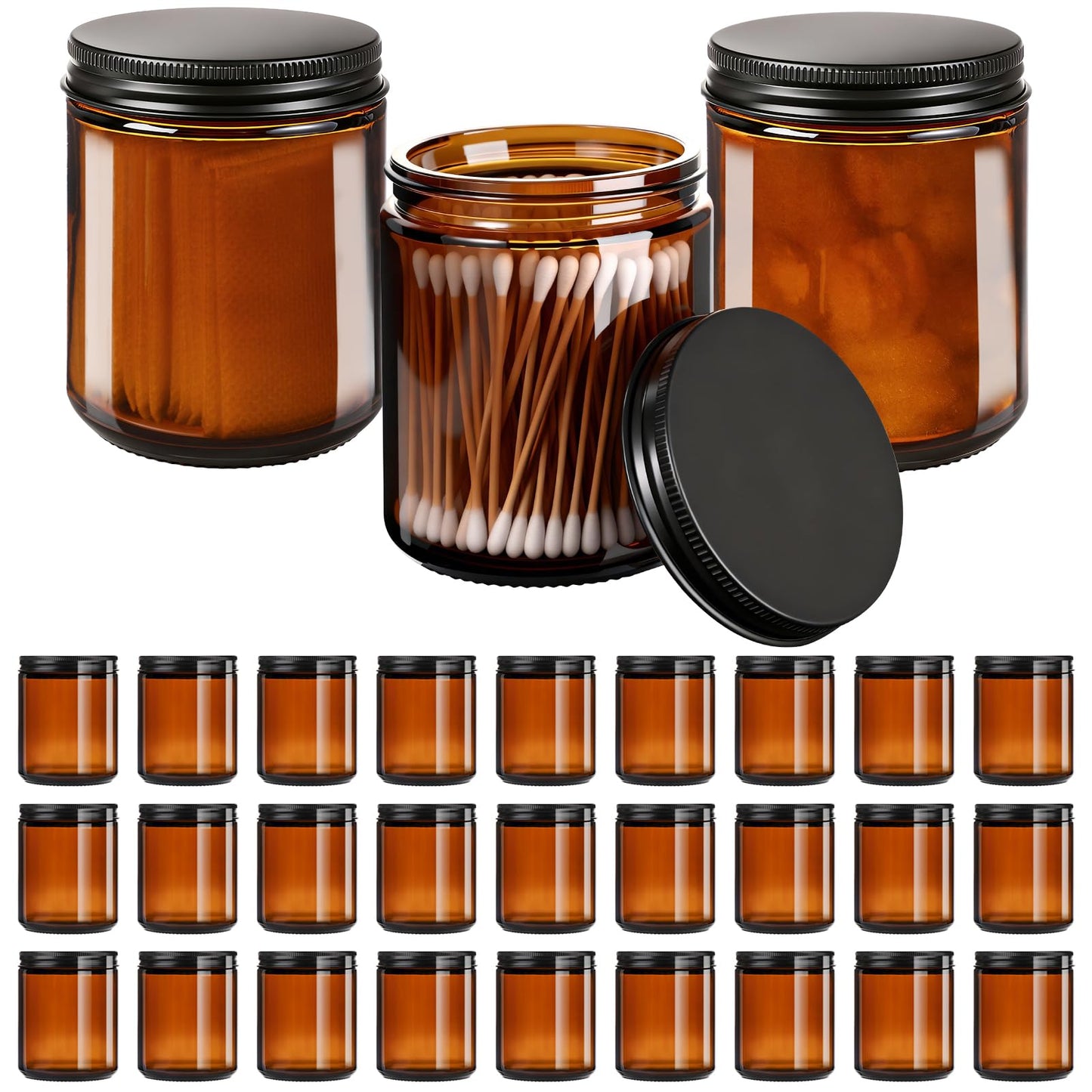 8oz Amber Glass Jars with Airtight Lids (30Pack) - Empty Candle Jars for Candle Making,Cosmetic Jars for Creams,Lotions