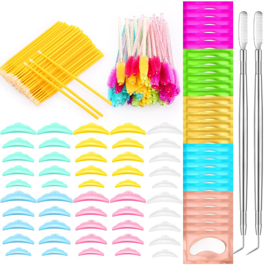 232 Pcs Lash Lift kit, 50 Lash Lift Rods Silicone Eyelash Pads 2 Eyelash Separator Tool with Separation Comb 100 Micro Swabs 50 Crystal Mascara Brushes 30 Pairs Eye Pads (Multicolored)