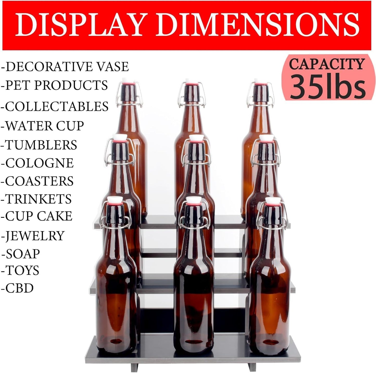 HAOWUJIN 3 Tier Staight Retail Table Display Stands Farmers Market Display Shelf for Food & Merchandise, Portable Retail Display Shelves for Retail Stores & Vendors for Cupcake Stand, Craft Shows