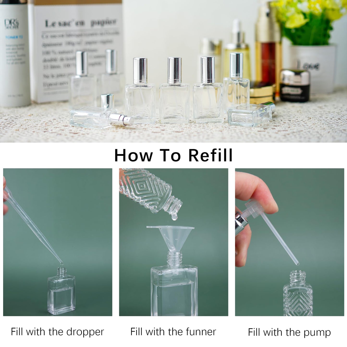 YU FENG 12pcs 15ml Refillable Glass Atomizer Spray Bottles with Funnels Pipettes Dispenser for Perfume,Fragrance,Lotion,Essential Oil
