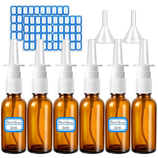 ZHWKMYP 10 Pcs Nasal Spray Bottle, 30ML/1oz 6 Pcs Glass Nose Spray Bottle Empty, Fine Mist Sprayers Atomizers with 2 Funnels and 2 Labels