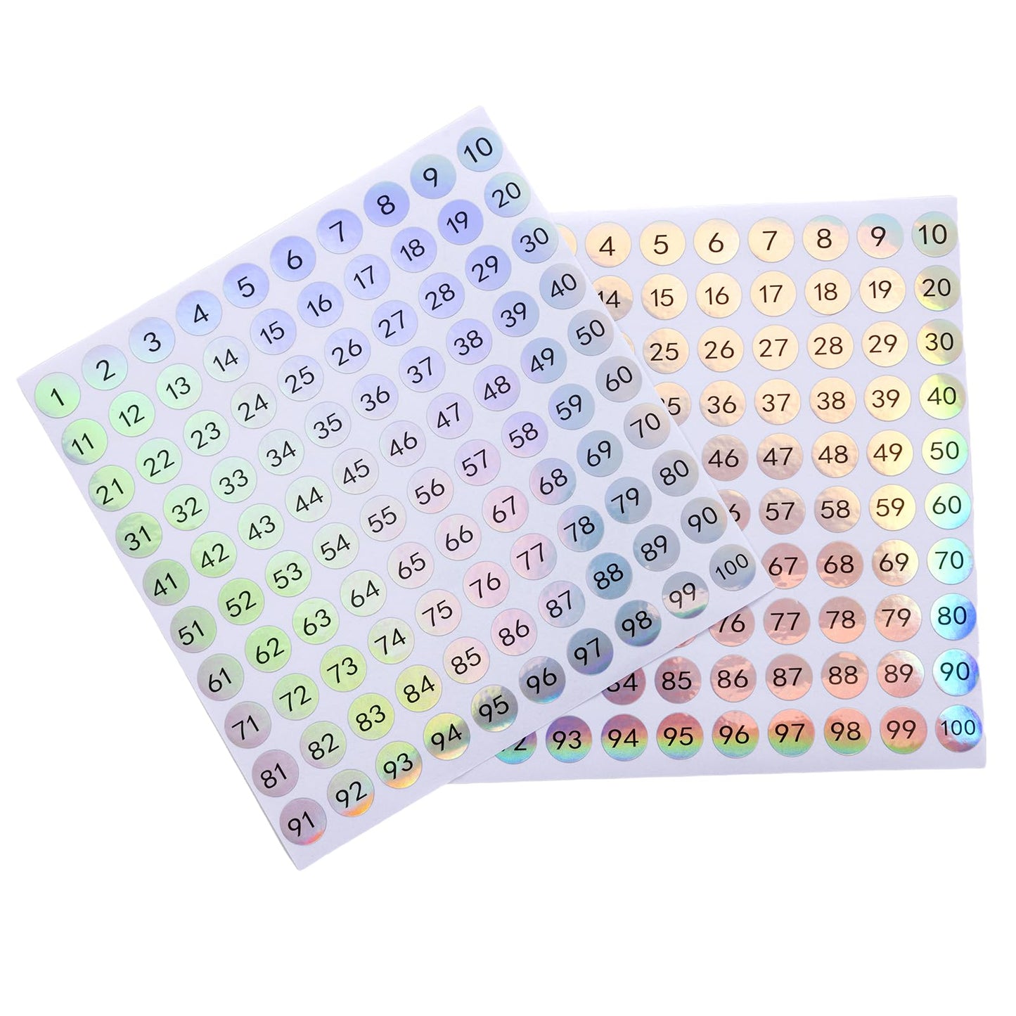 Reflective Laser Numbered Stickers - 40 Self-Adhesive Sheets (1-100) for Storage & Cosmetic Organization