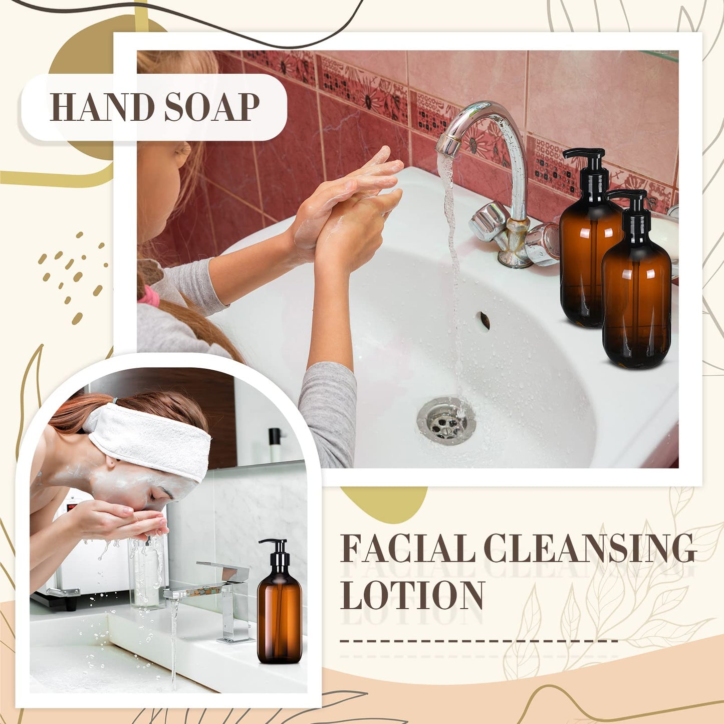 Tessco for You 24 Pcs Amber Soap Dispenser Empty Plastic Pump Bottles Refillable Shampoo Container for Hand Sanitizer Soap Lotion Body Wash Conditioner Bathroom Travel, 16.9oz