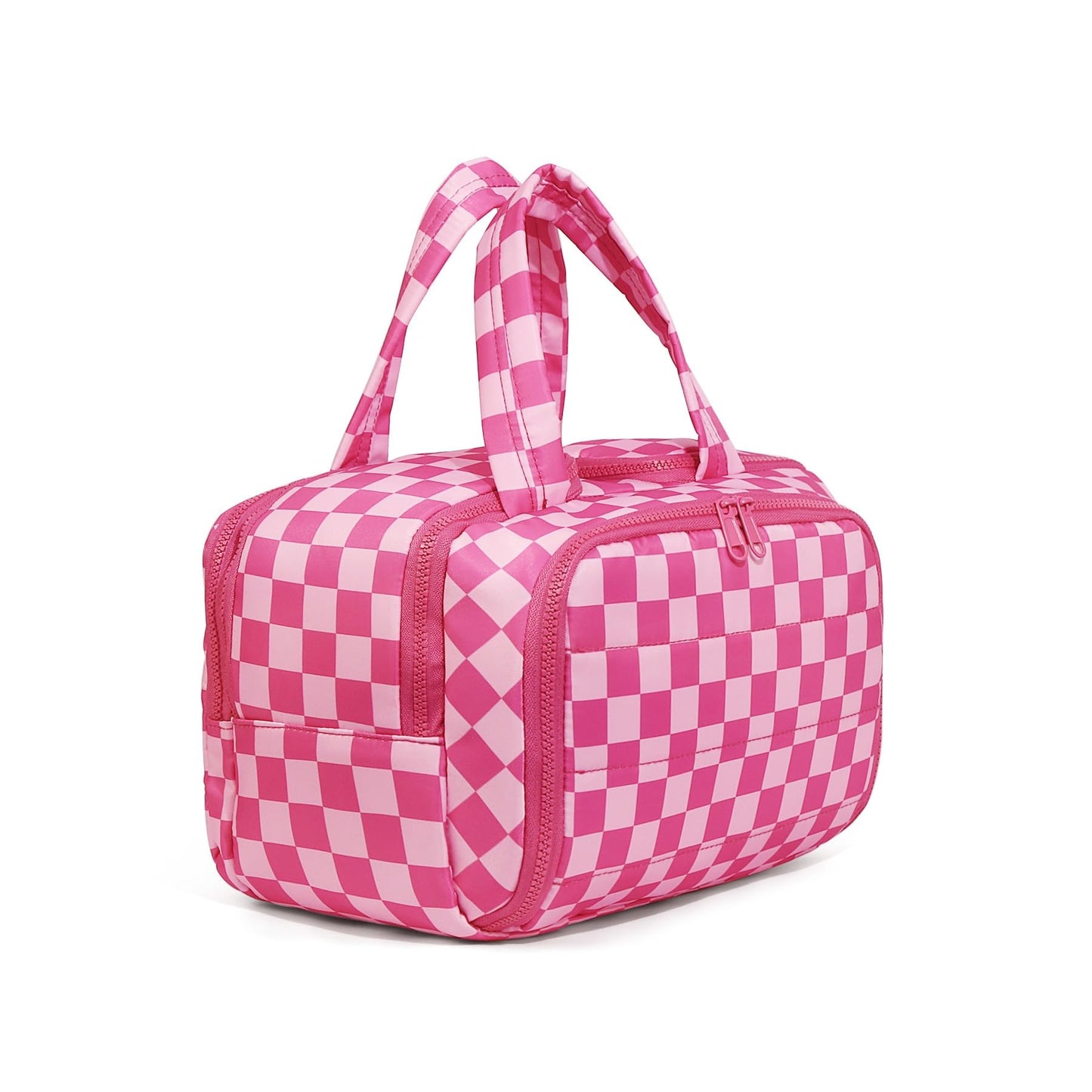Travel Toiletry Bag, Spacious Hot Pink Checkered Toiletry Bag for Women,Large Toiletry Bags for Traveling,Lightweight Travel Cosmetic Makeup Bag Organizer for Accessories,Toiletries (Pink Checkered)