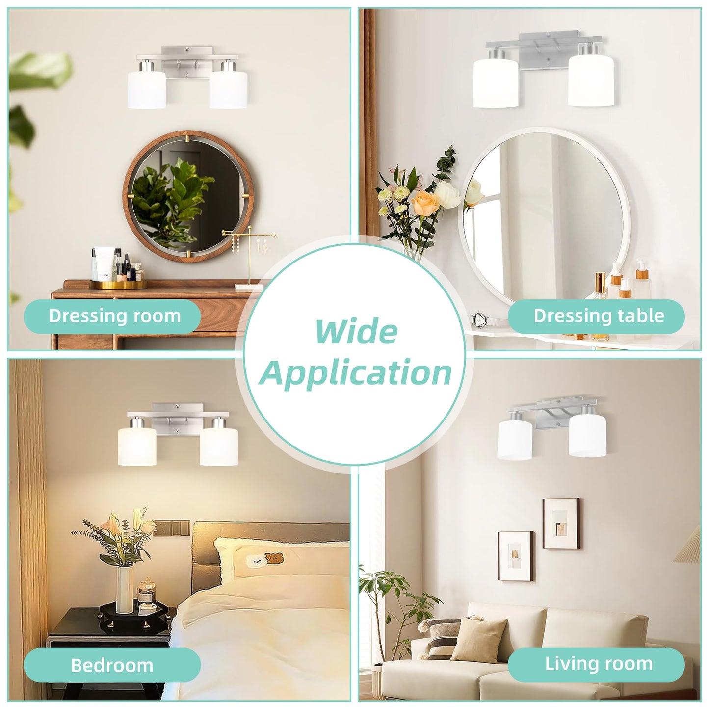 SILAMPDI Bathroom Lighting Fixtures Over Mirror Brushed Nickel, Modern 2-Light Vanity Lights Fixtures, Wall Sconces Light for Bedroom, Hallway, Milky White Glass Shades, E26 Base, Bulbs Not Included