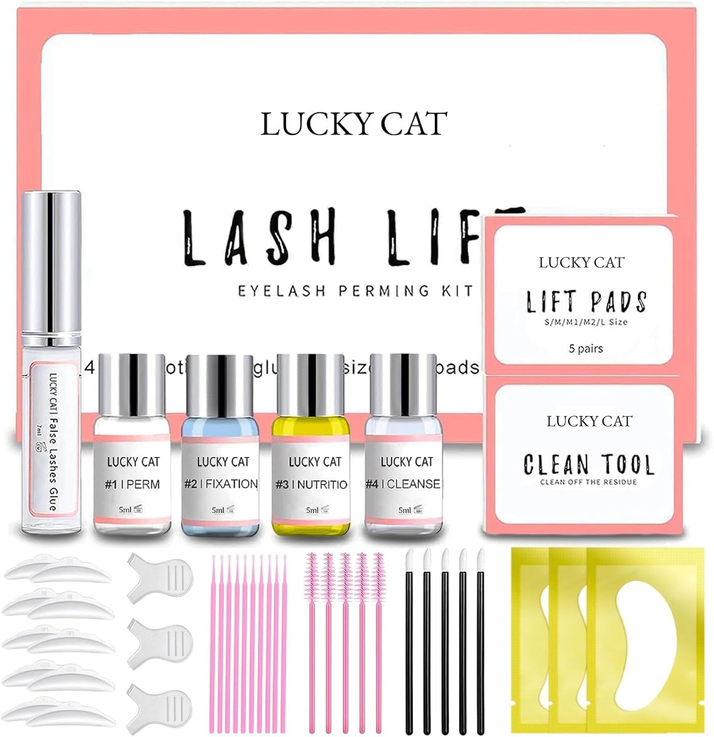 LUCKY CAT 2026 Lash Lift Kit, Professional Eyelash Perm Kit for Safe & Lasting Perming, Curling and Lifting Eyelashes, Easy for Beginner, Lash Lifting DIY Set for Salon-Quality at Home