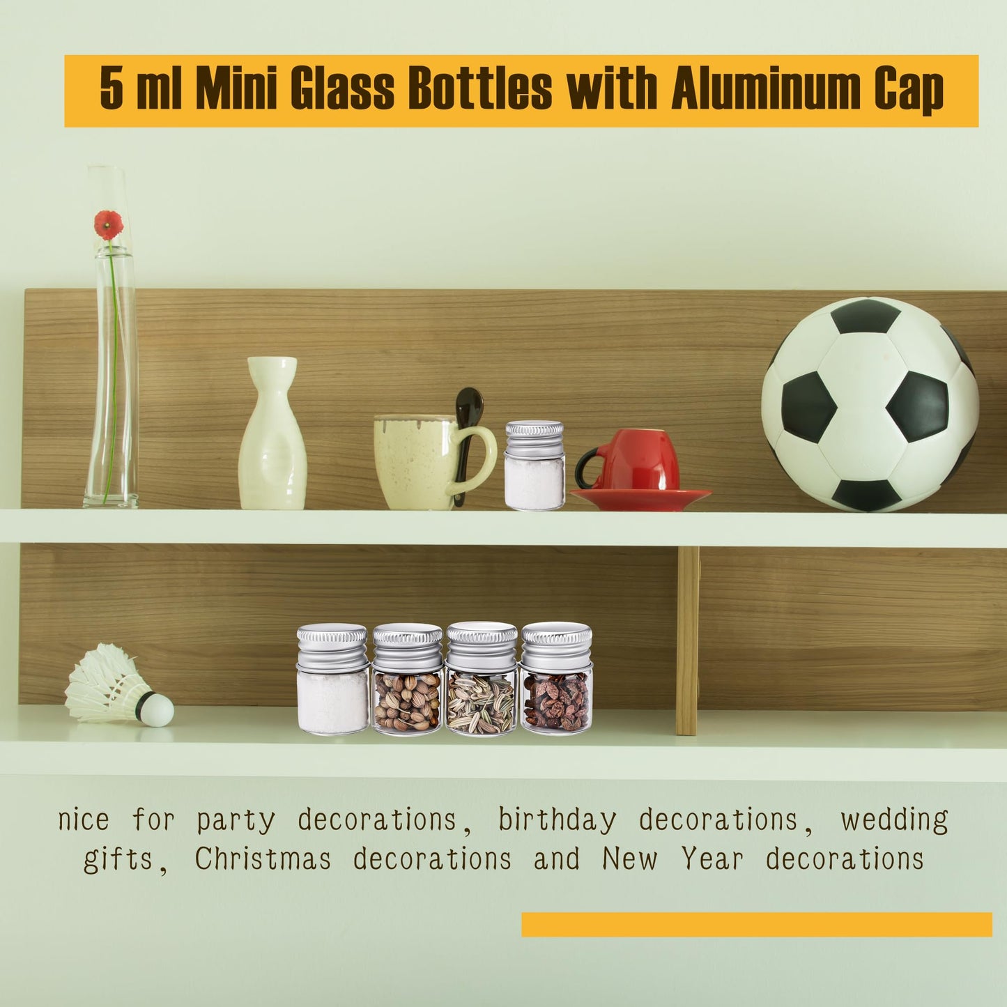 Fallhork 180 Pcs 5ml Mini Glass Bottles with Aluminum Screw Caps Small Clear Empty Sample Bottles for DIY Storage Art Craft Decor Wedding Party