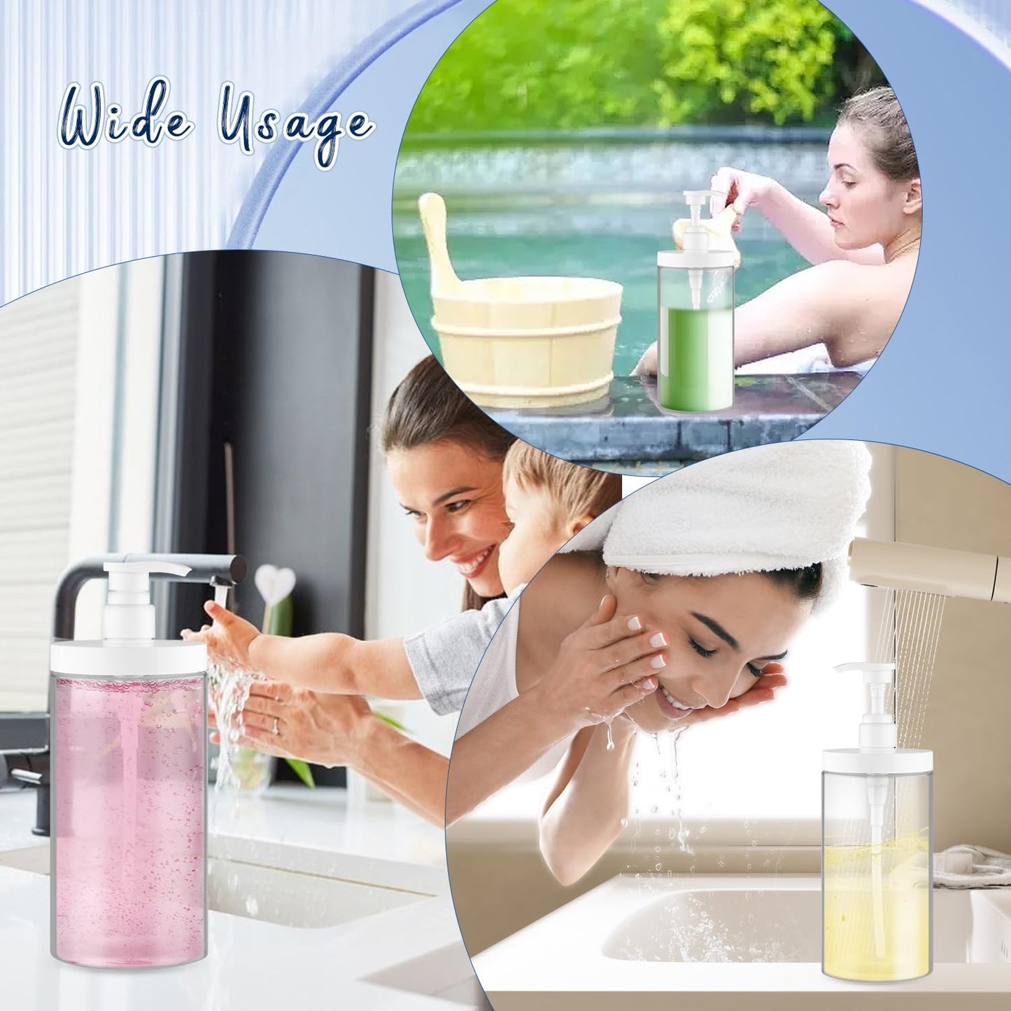 4 Pcs Pump Press Bottles Clear Plastic Shower Shampoo Bottles Empty Refillable Pump Dispenser for Lotion Soap Body Wash - 1000ml/34oz