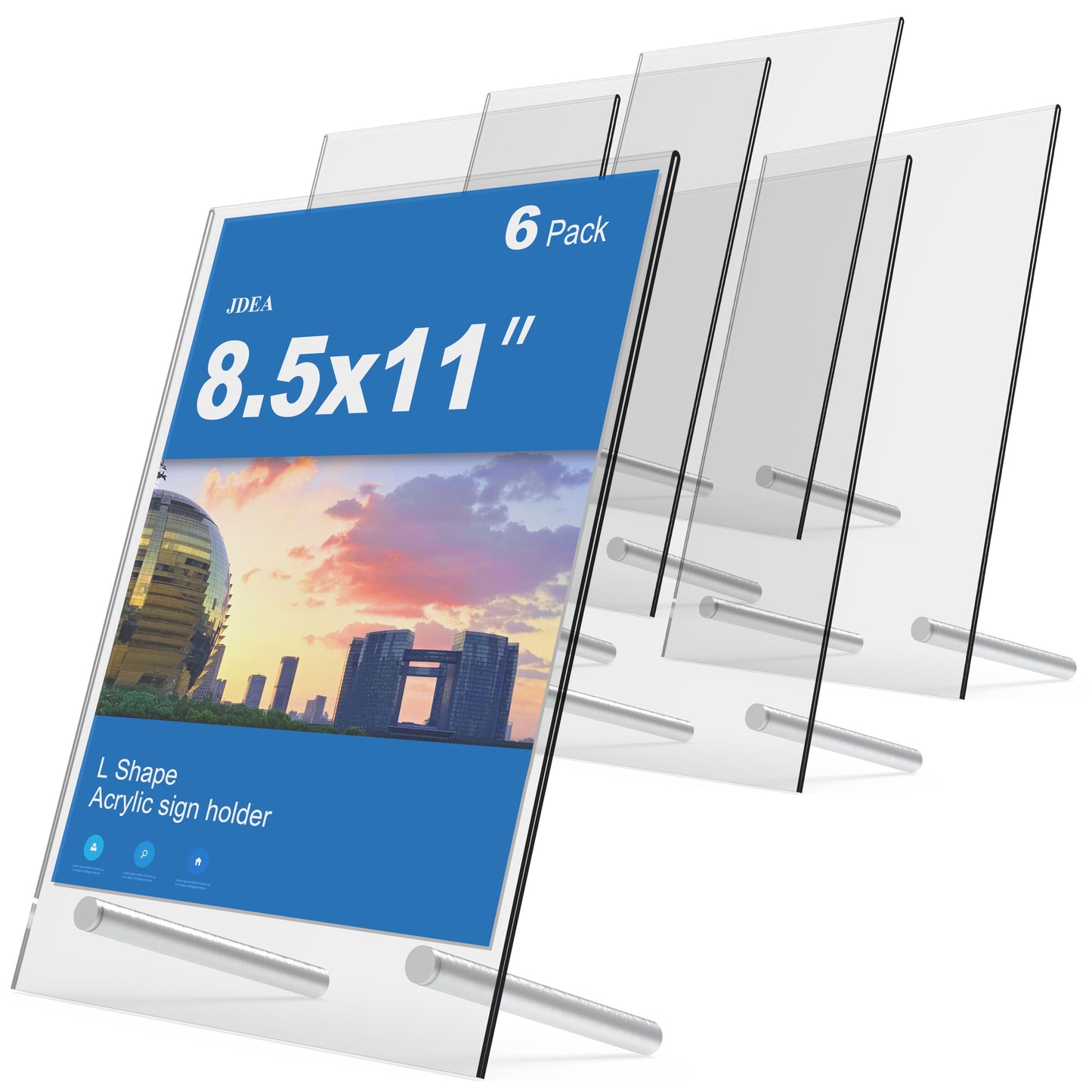 JDEA L-Shaped Clear Display Stand, Shatter Resistant Windproof Anti-Fall Outdoor Sign Hold (8.5x11 inch 6pack)