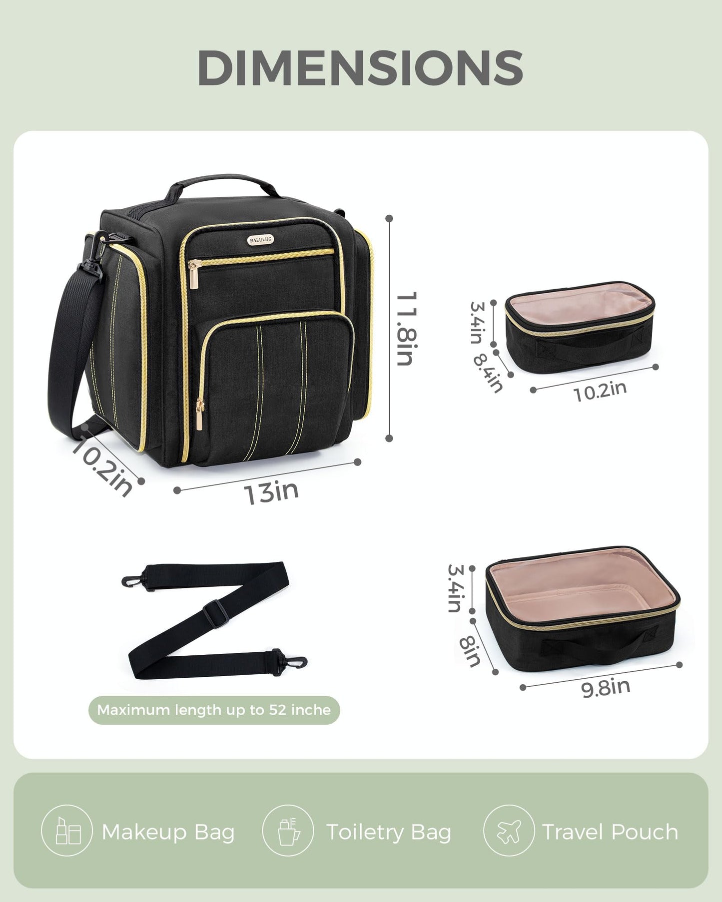 BALULHG Large Travel Makeup Bag - Cosmetic Organizer with 4 Removable transparent Inner Pockets, Multi-functional Toiletry Bag for Accessories & Brushes, Women's Beauty Case,Patent Pending