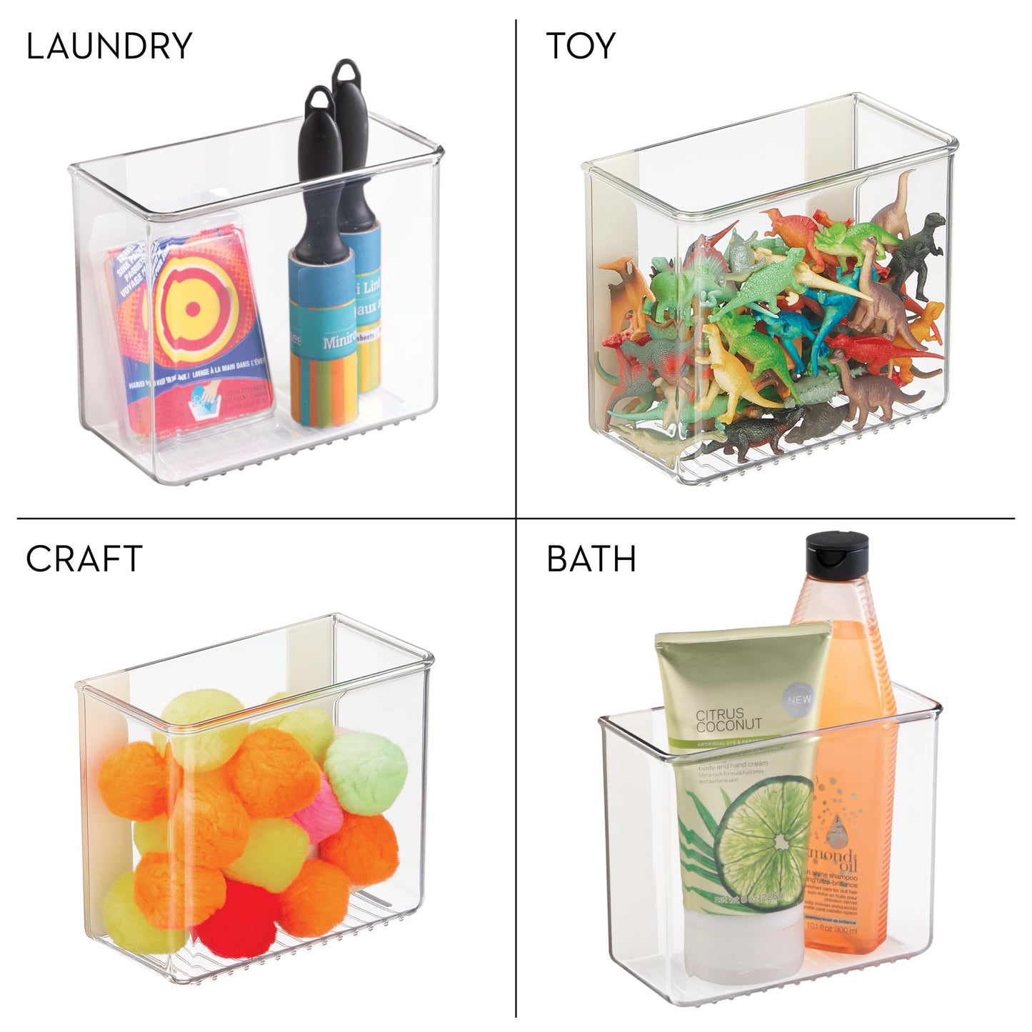 iDesign Adhesive Organizer Bin, Set of 4, Clear