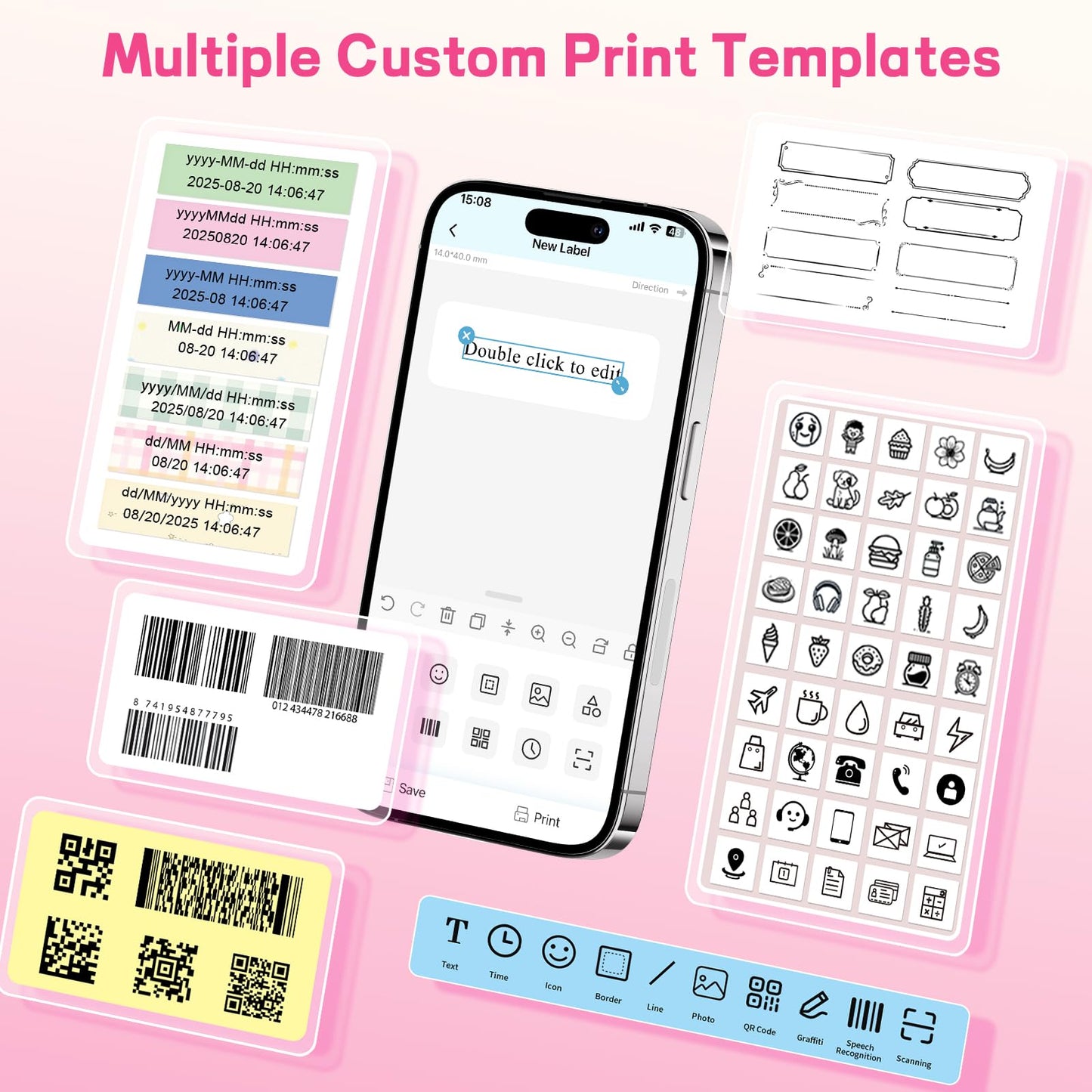 HKHKPI Label Maker Machine with Tape, Small Portable Bluetooth Label Printer, Handheld Mini Labeler for Home, Kitchen, Office, Waterproof Label Makers for Labeling, Gift, Kids School Items, Pink