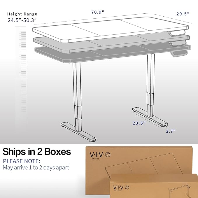 VIVO Electric 71 x 30 in Dual Motor Sit Stand Desk, Memory Height Adjustment, 2B Series, Dark Gray Top Black Frame, DESK-KIT-2B7G