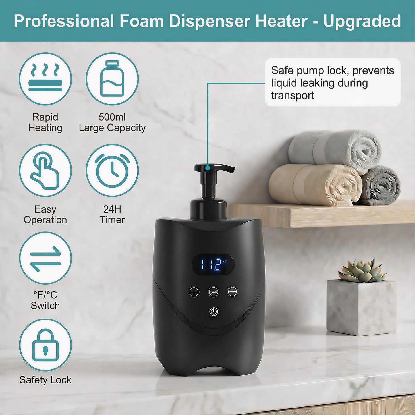 Professional Hot Lather Machine for Shaving, Smart Shaving Cream Warmer with 2×500ml Refillable Foam Bottles, Large Capacity Hot Foam Dispenser with LED Display for Home, Salon & Barber Shop (black)