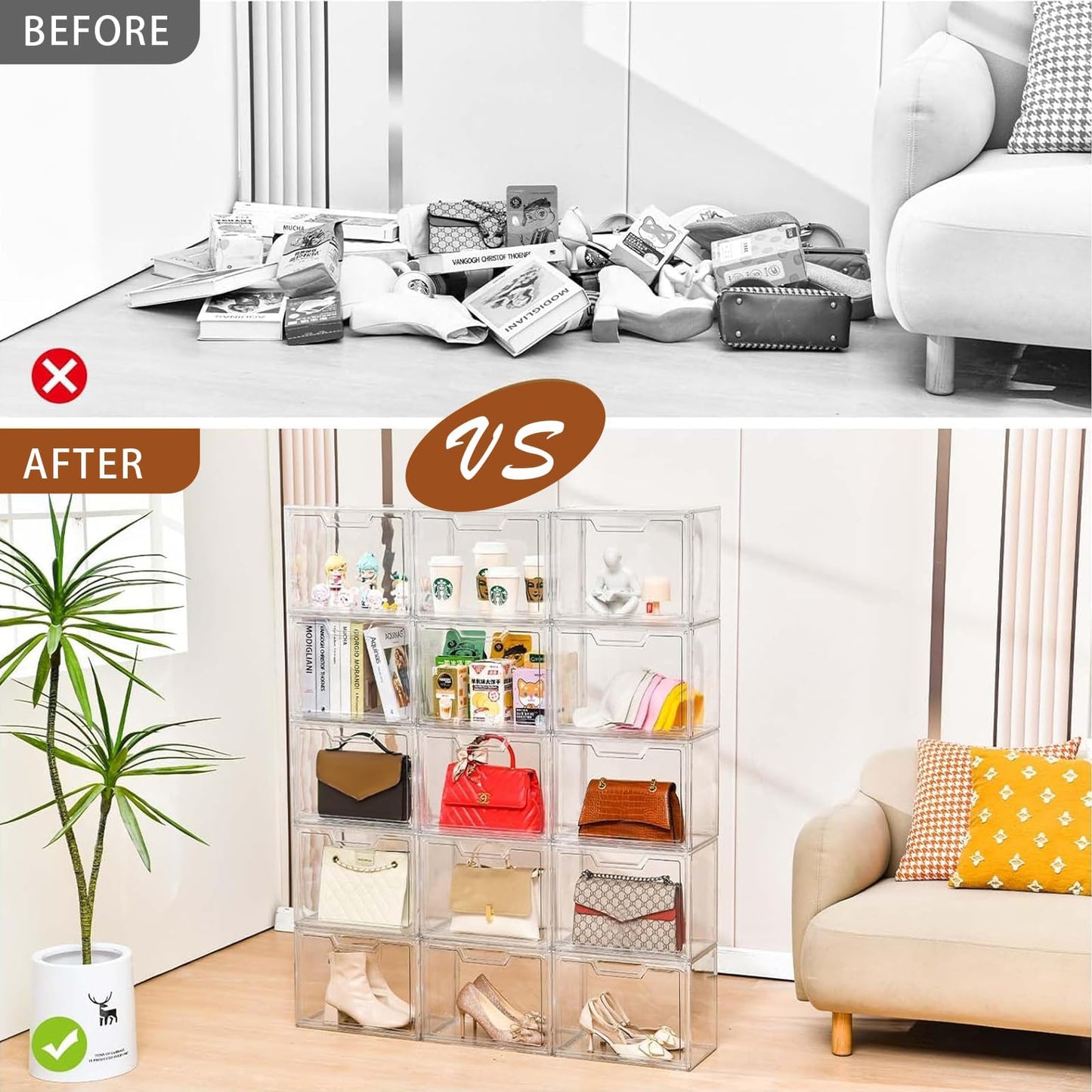 Stackable Purse Organizer for Closet, 5 Pack Clear Acrylic Display Case