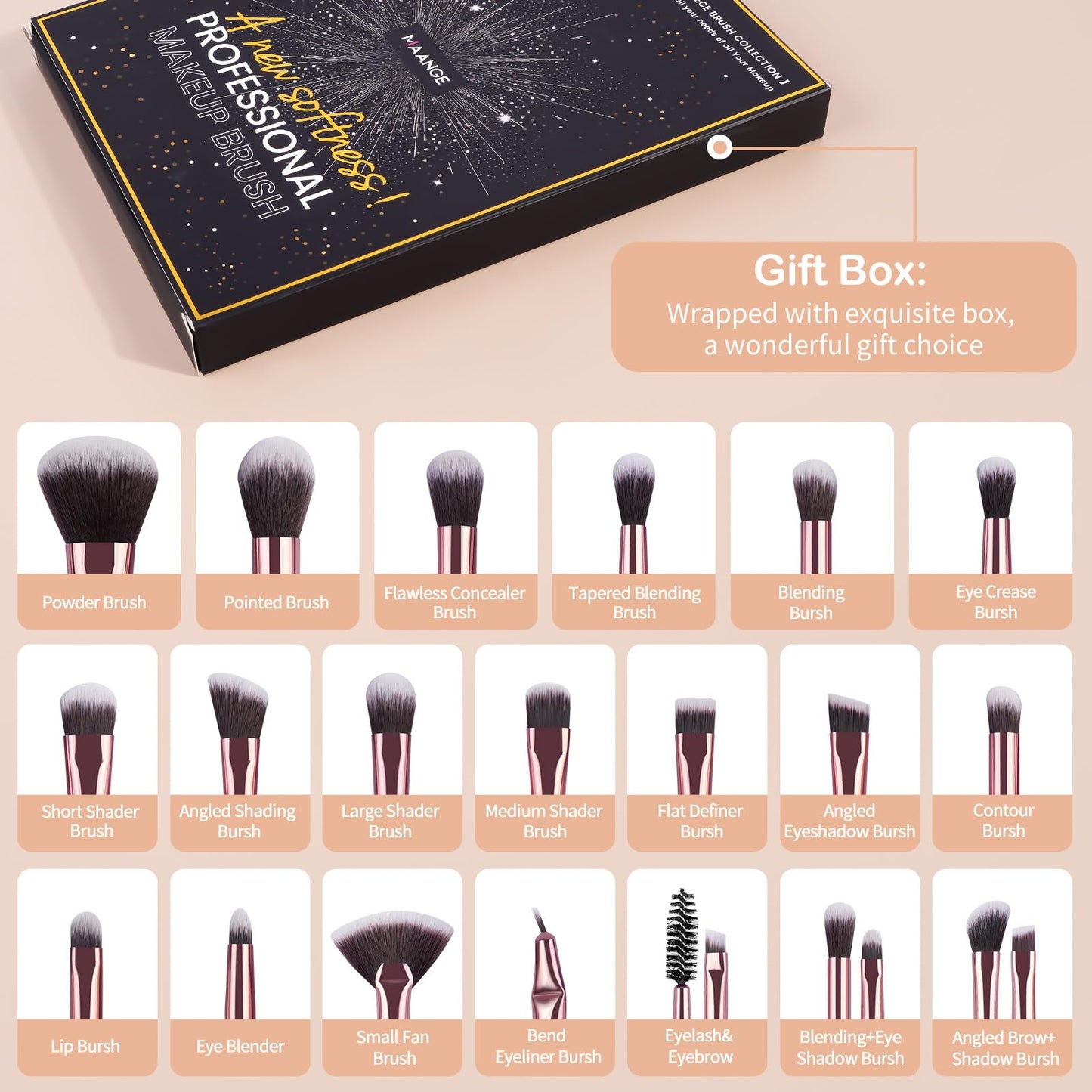 Make up Brushes, 20 Pcs Professional Makeup Brushes Set Foundation Eyeshadow Blush Brush,Travel Kabuki Blending Concealers Face Powder Eye Makeup Brush Sets with Gift box(Black)