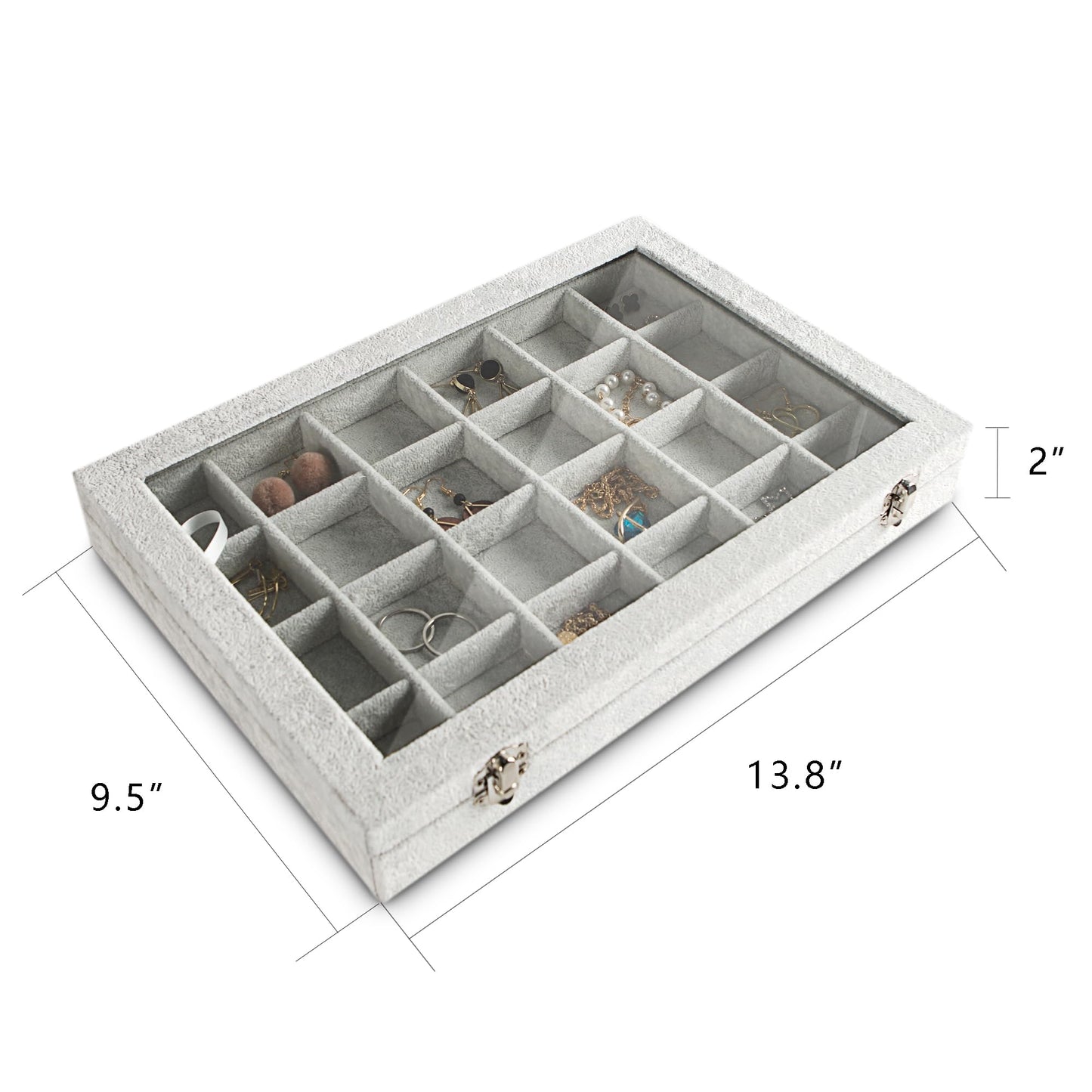 Frebeauty 24 Grid Earring Holder Organizer Tray, Jewelry Organizers and Storage for Drawer,Velvet Jewelry Display Storage for Earrings,Rings,Studs,10.5 x 6.5 x 1.2 Inches Gift for Women (Grey)