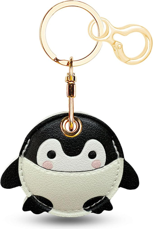 Leather Keychain for Airtag, Cute Protective Keychain Holder Compatible with Apple Air Tag,GPS Case Cover for Keys(Penguin)