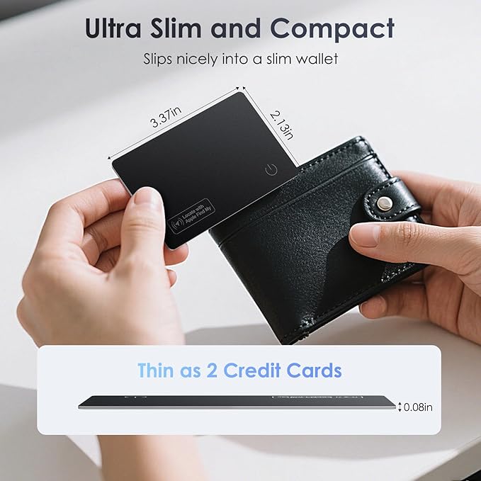 Wallet Tracker Card Airt-Tag Tracking 2 Pack - (iOS Only) Work with Apple Find My, Bluetooth Tracker, 0.07in Slim, IP68 Waterproof, Item Locator for Luggage, Passports, Purse, Gift for Men Women