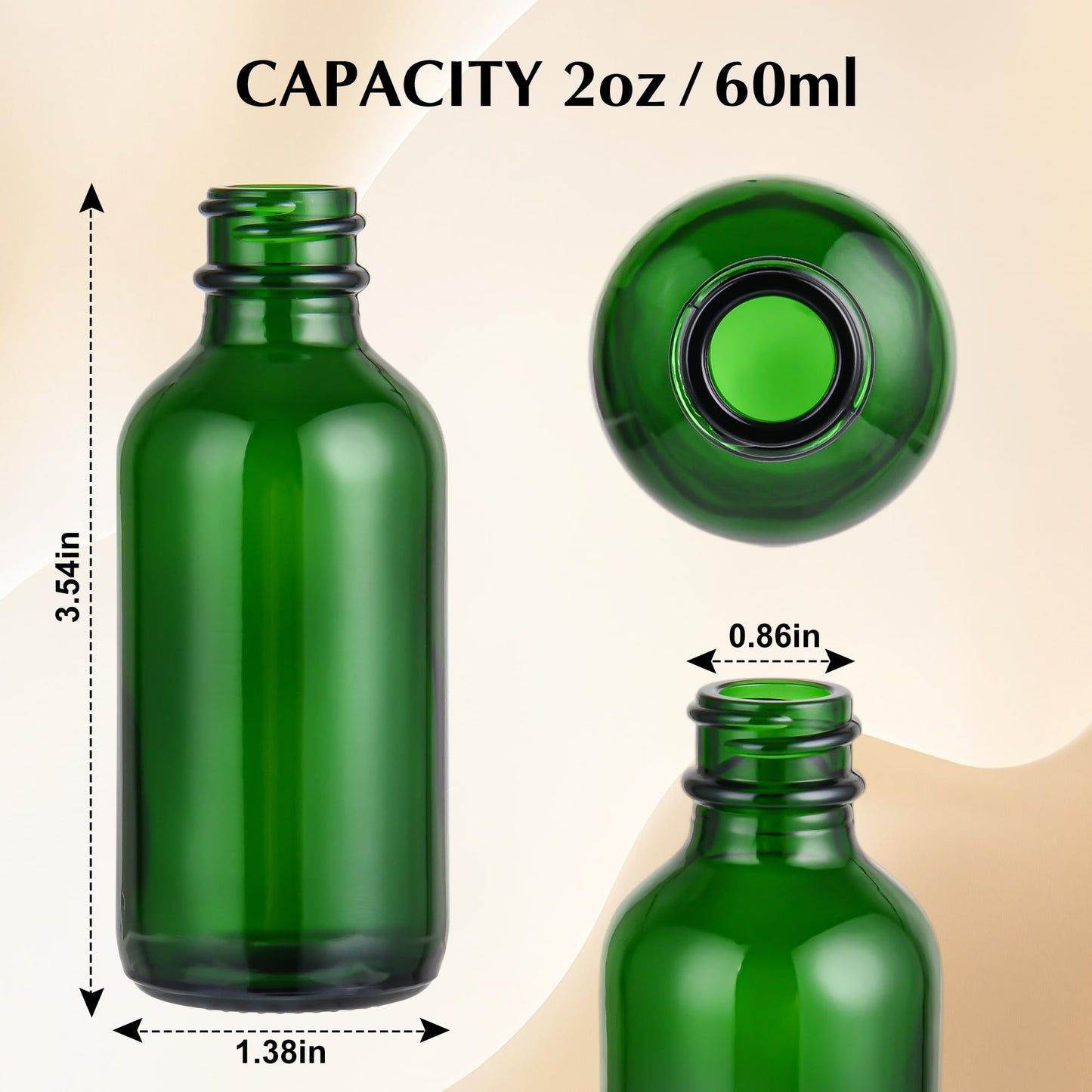 Exlvanto Small Glass Bottles with Lids Boston Round Shot Bottles for Health, Immunity, Ginger Juice, Essential Oils, Potion - Leak Proof Mini Travel Containers (Green UV, 2oz-24Pack)