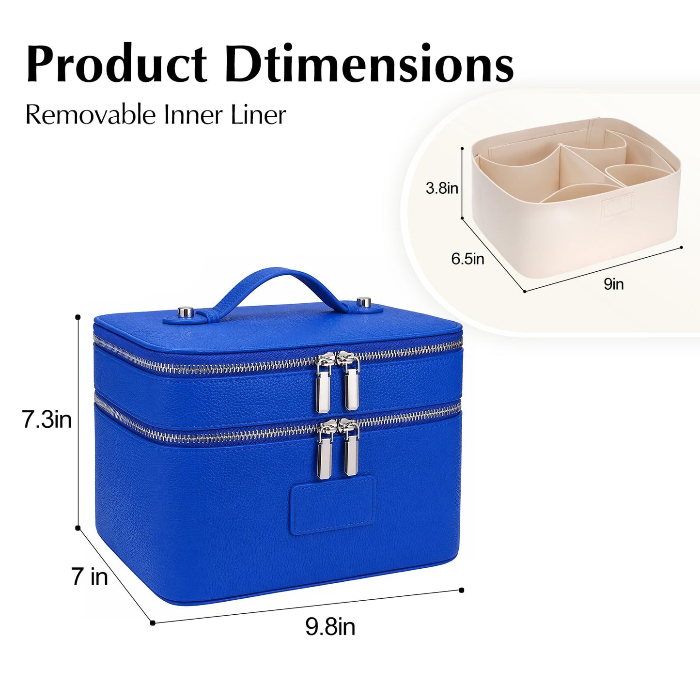 idoltimes Makeup Case,Leather Double Layer Makeup Bag Duo,Large Portable Travel Toiletry Case Cosmetic Organizer for Women