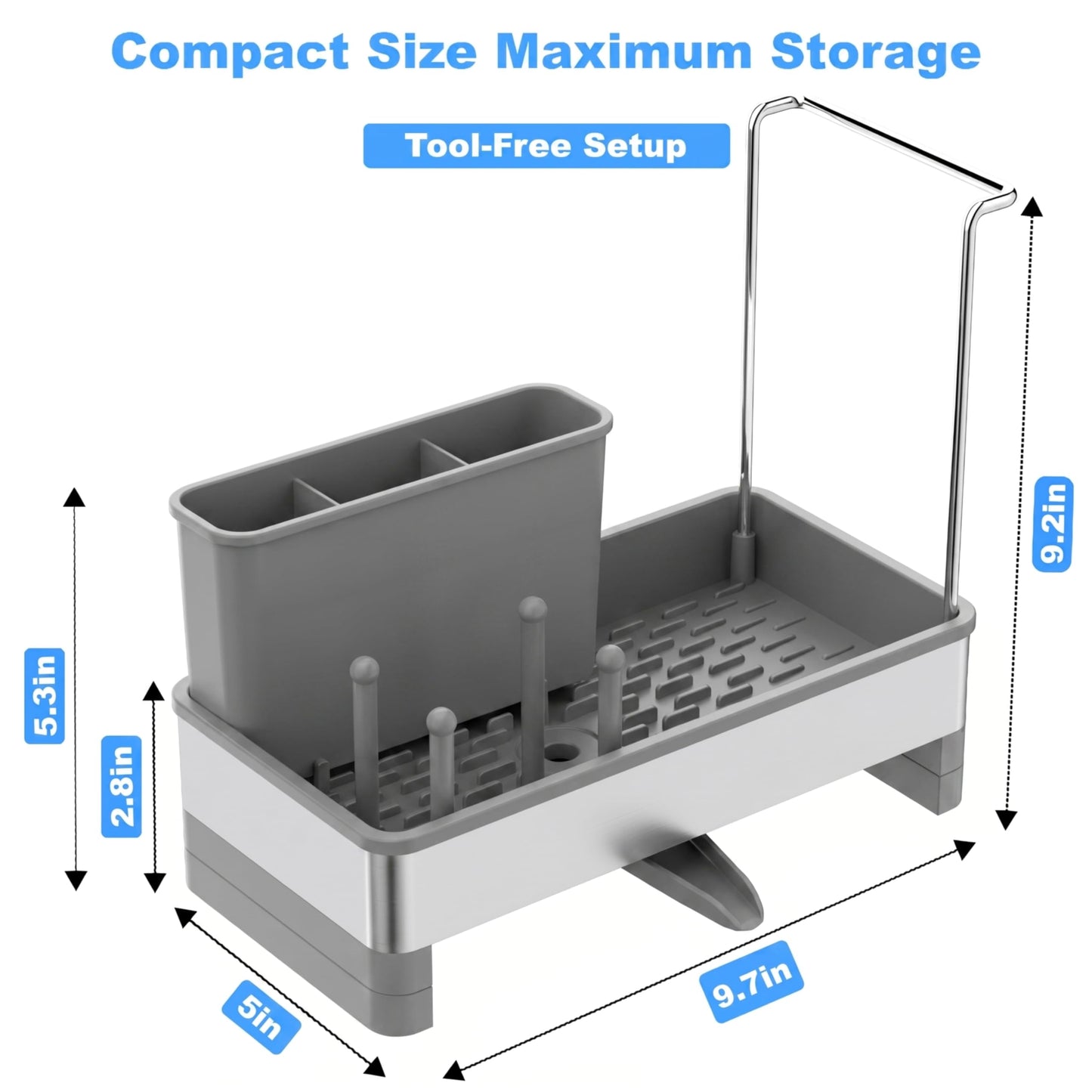 Ouletoy Kitchen Sink Caddy Organizer, Stainless Steel Sponge Holder, Kitchen Caddy Sink Organizer with Dish Brush Holder and Dishcloth Rack, Rustproof Dish Sponge Drying Rack for Countertop Storage