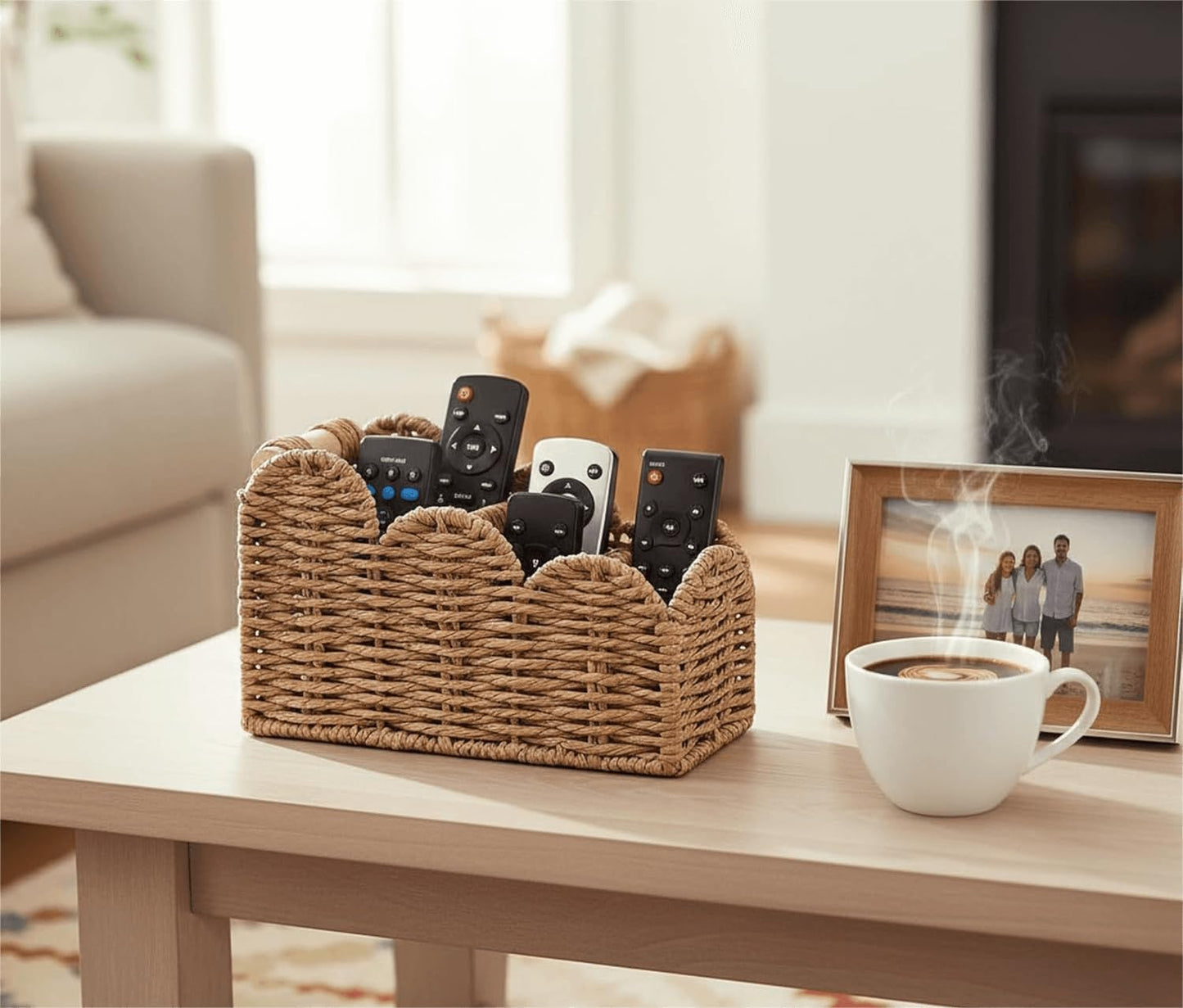 CubesLand Bedside Table Desk Organizer Caddy, Remote Pen&Pencil Holder Cup, Makeup Brush Holder w/Scalloped Perfect for Home, Office Desk, Living Room Table Decor, 3 Slots Neutral