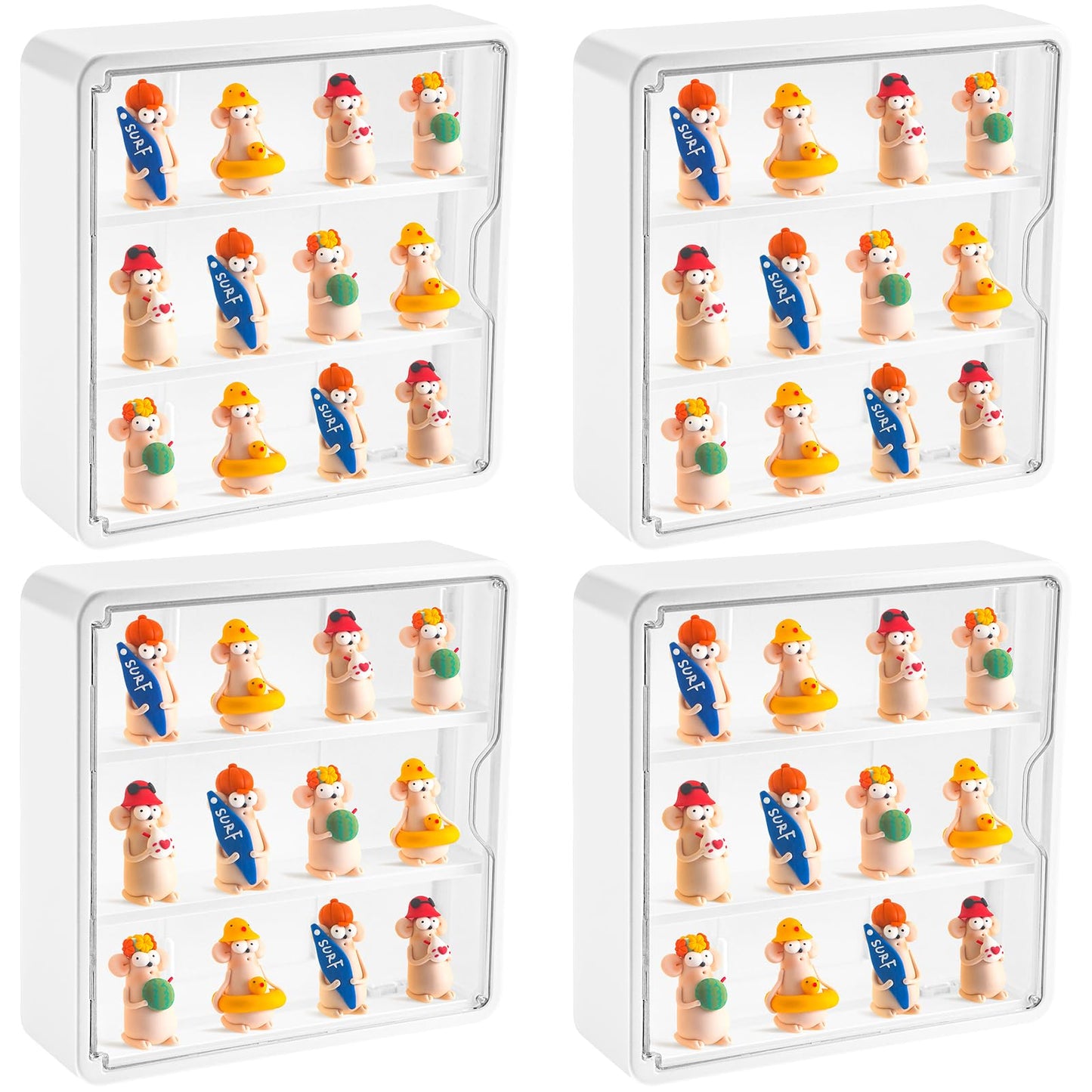 Honeydak 4 Pcs Clear Display Case for Figures Wall-Mounted Doll Storage Box 3Tiers Dust Proof Acrylic Figure Display Case with Magnetic Door for Collectible Mini Figures Toys 11.81 x 11.81 x 3.15 inch