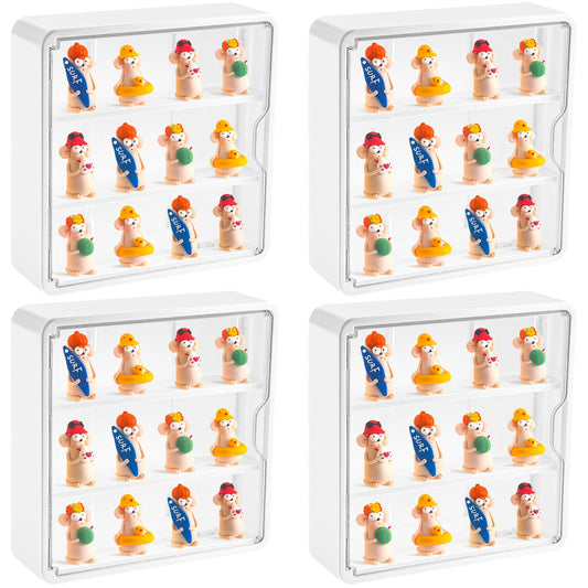 Honeydak 4 Pcs Clear Display Case for Figures Wall-Mounted Doll Storage Box 3Tiers Dust Proof Acrylic Figure Display Case with Magnetic Door for Collectible Mini Figures Toys 11.81 x 11.81 x 3.15 inch