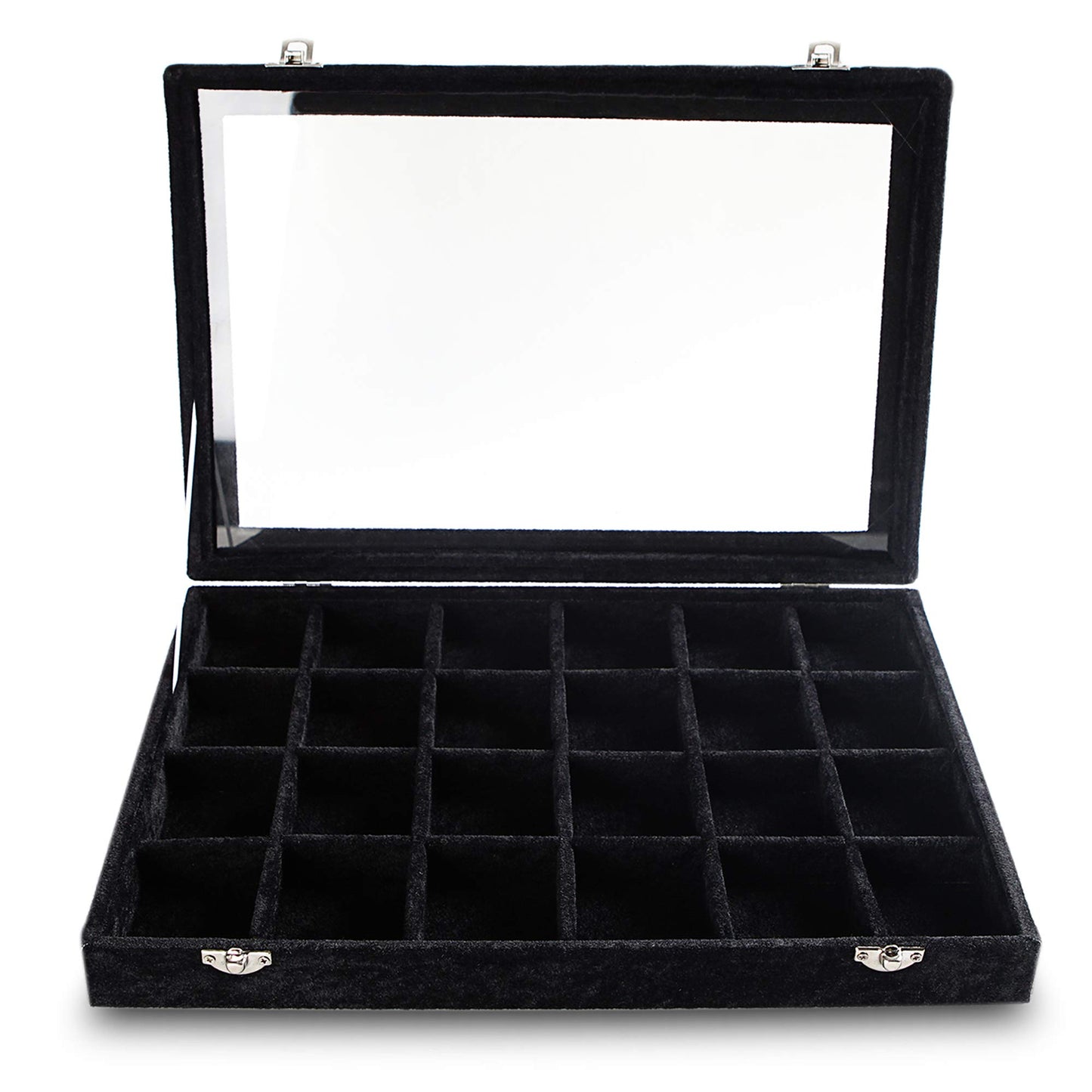Frebeauty 24 Grid Earring Holder Organizer Tray, Jewelry Organizers and Storage for Drawer,Velvet Jewelry Display Storage for Earrings,Rings,Studs,10.5 x 6.5 x 1.2 Inches Gift for Women (Black)