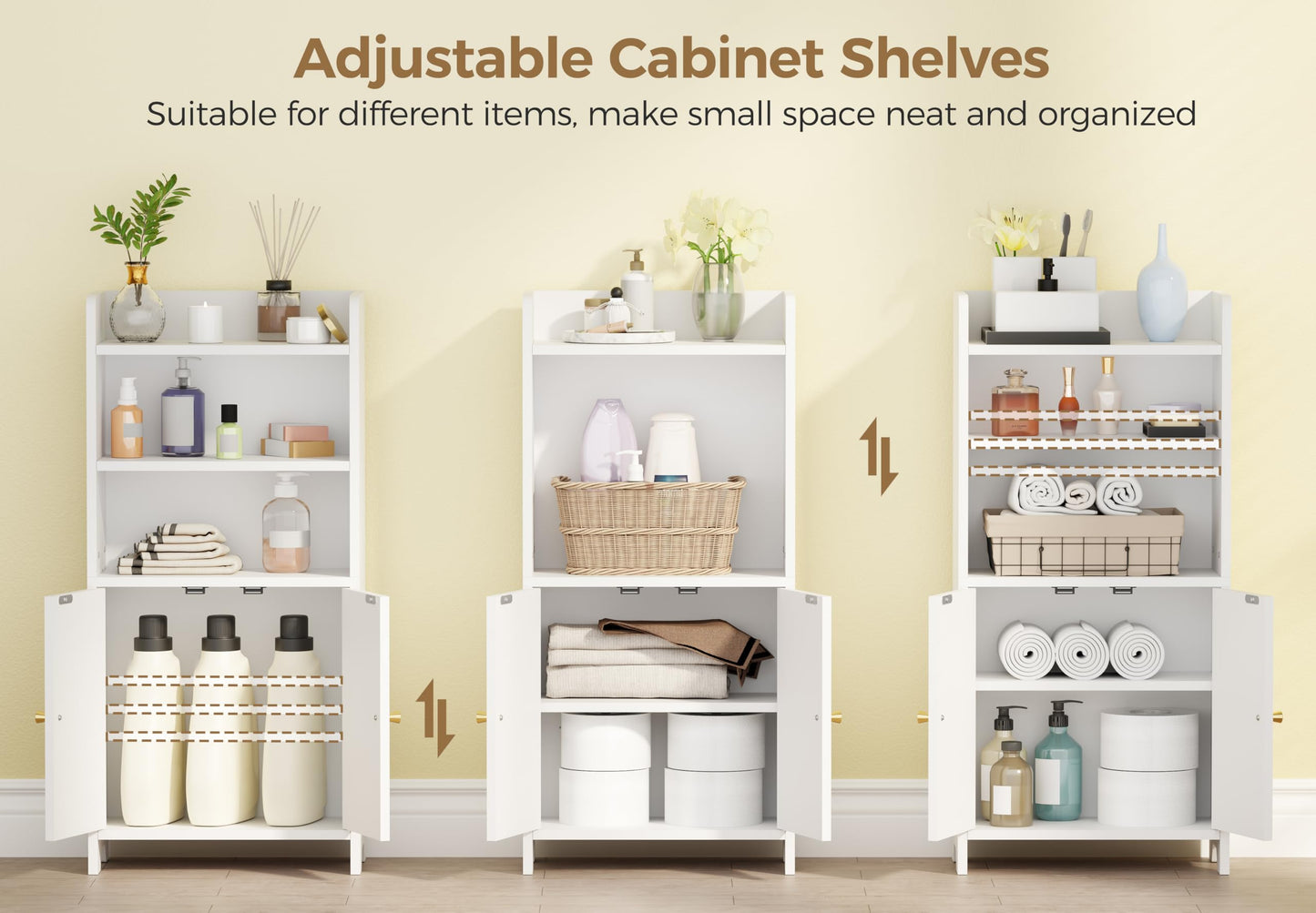 BEWISHOME Bathroom Storage Cabinet, Small Floor Cabinet, Toilet Paper Cabinets with 2 Doors and Shelves, Bathroom Organizers and Storage for Small Spaces, White 7.9" D x 14.6" W x 31" H YYG08W