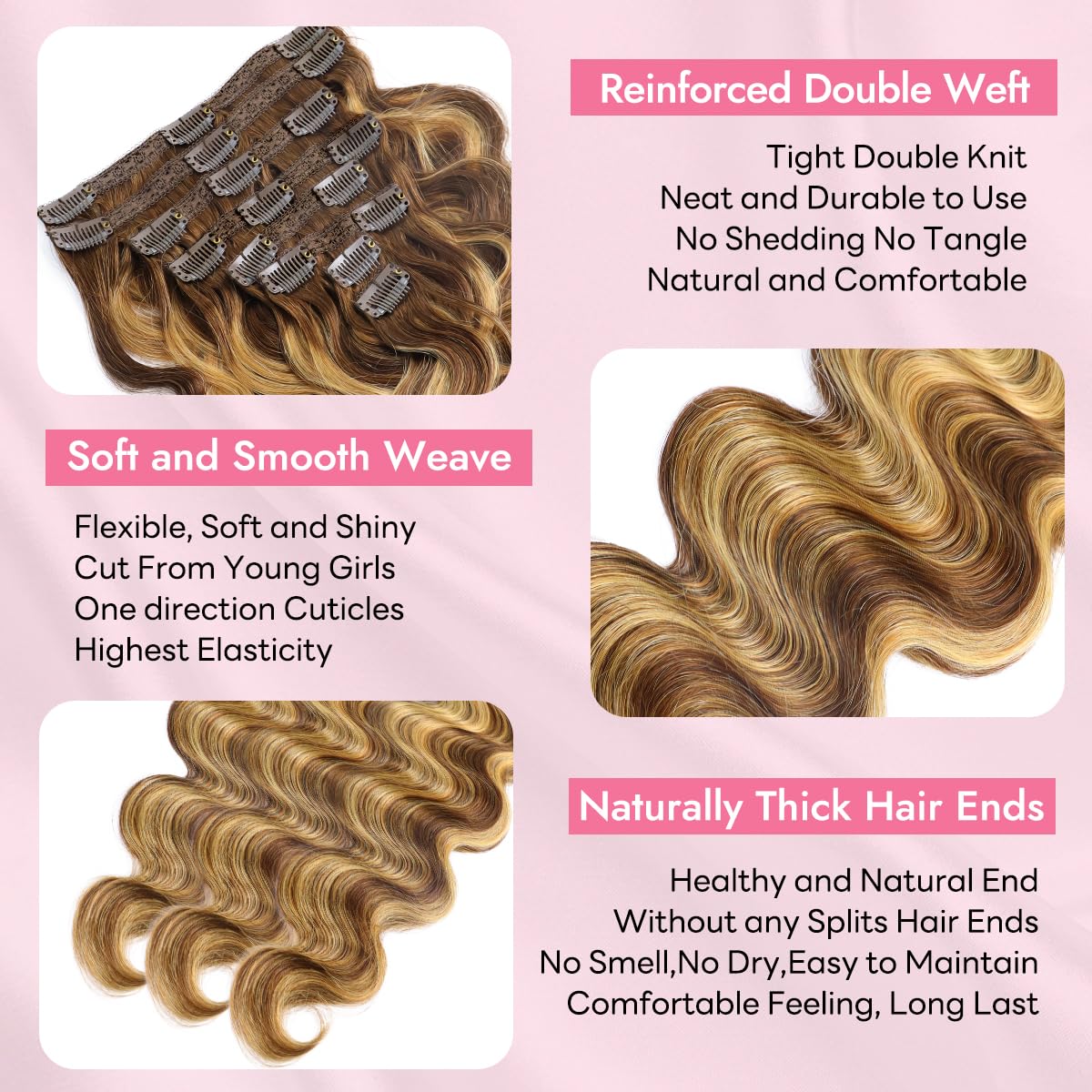 Tandulo Human Hair Clip In Hair Extensions Body Wave Clip ins 100% Brazilian Remy Human Hair (#4/27, 18 Inch)