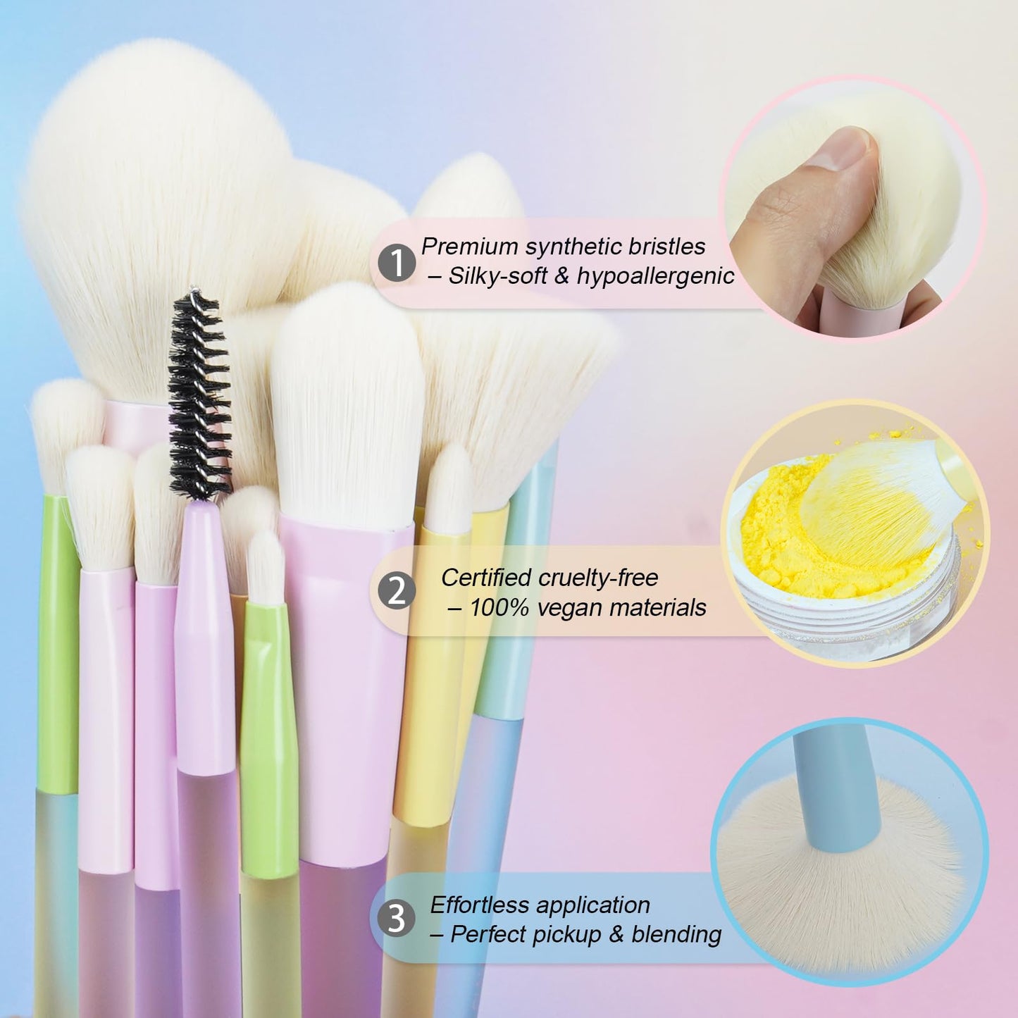 VIVID BEAUTY Makeup Brush Set, 18 Pcs Makeup Brushes with 2 Sponges & Travel Bag, Colorful Make up Brushes for Foundation Powder Blush Blending Eyeshadow, Face & Eye Brush Kit for Beginner