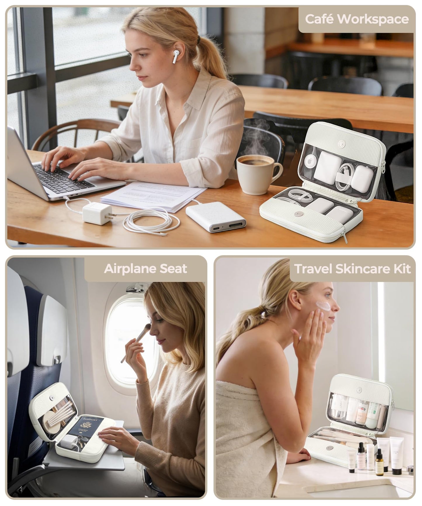 EPEDAL24 Preppy Makeup Bag, Rectangle Double Detachable Cosmetic Organizer, Clear Side Panel Portable Travel Pouches for In-Flight Essentials, Beauty & Tech Accessories, Gift for Women