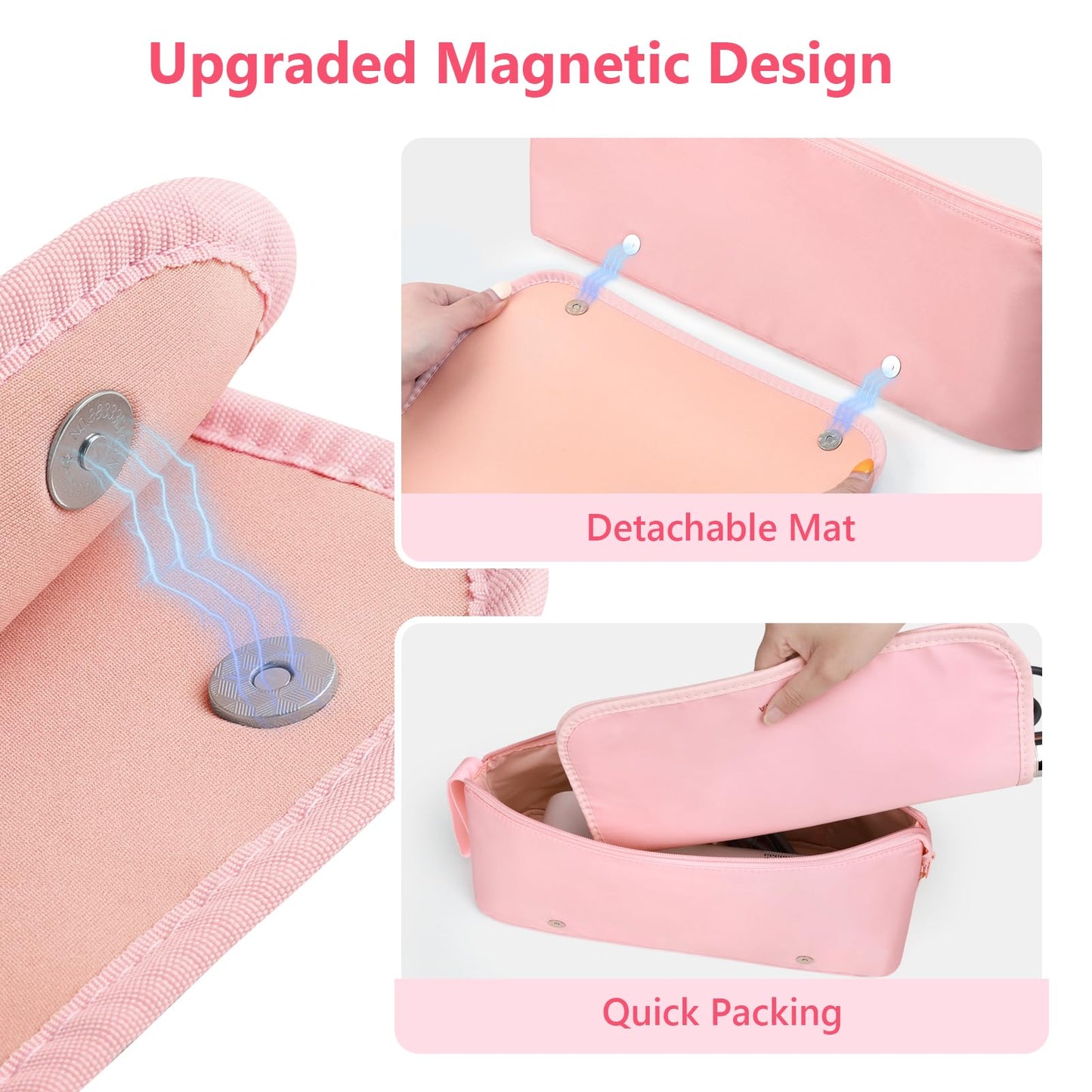 MOKURA Hair Tools Travel Bag with Heat Resistant Mat, Women Hot Hair Accessories Organizer Case, Storage Pouch for Curling Iron Straightener Flat Iron, Gifts for Women, Mon, Girlfriend, Pink